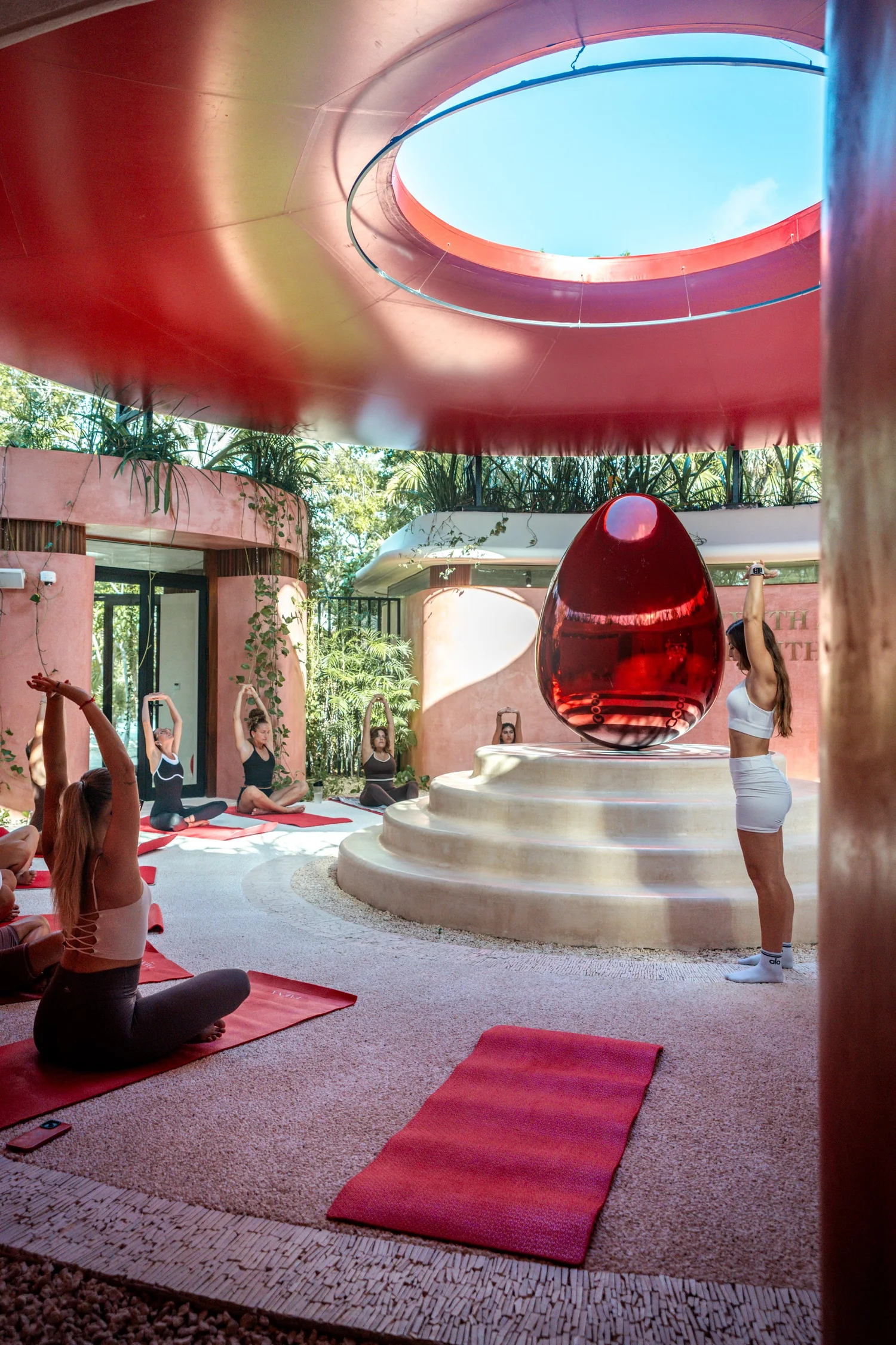 A Pilates class inside the Azulik dome in Tulum