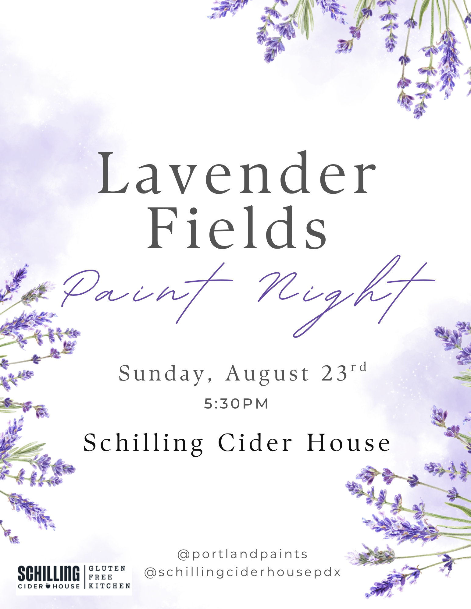 Lavender Fields Paint Night at Schilling Cider House PDX