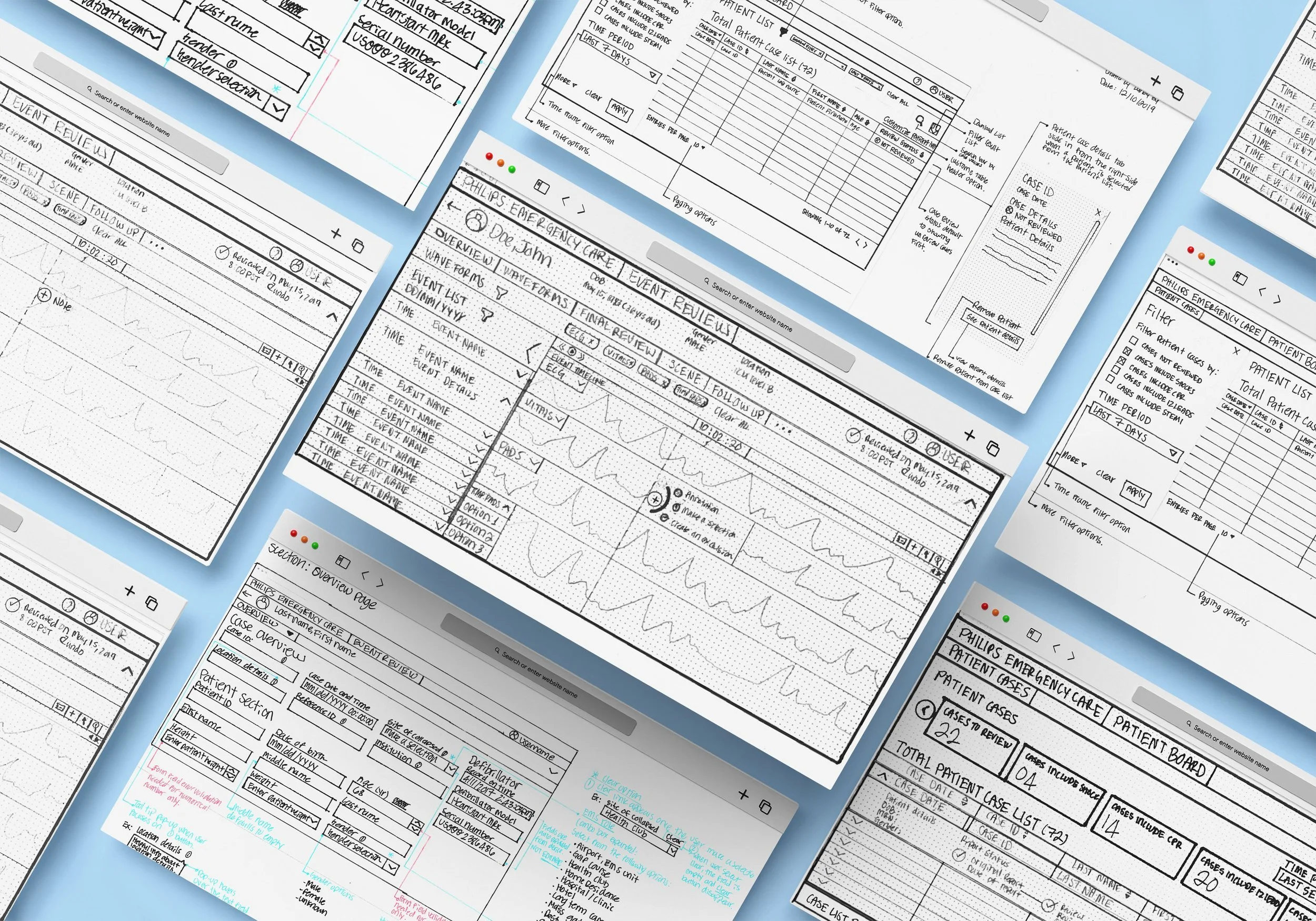 I rapidly created wireframe sketches for the patient dashboard, code review and patient details page and invited internal clinicians to provide feedback for each design iterations.