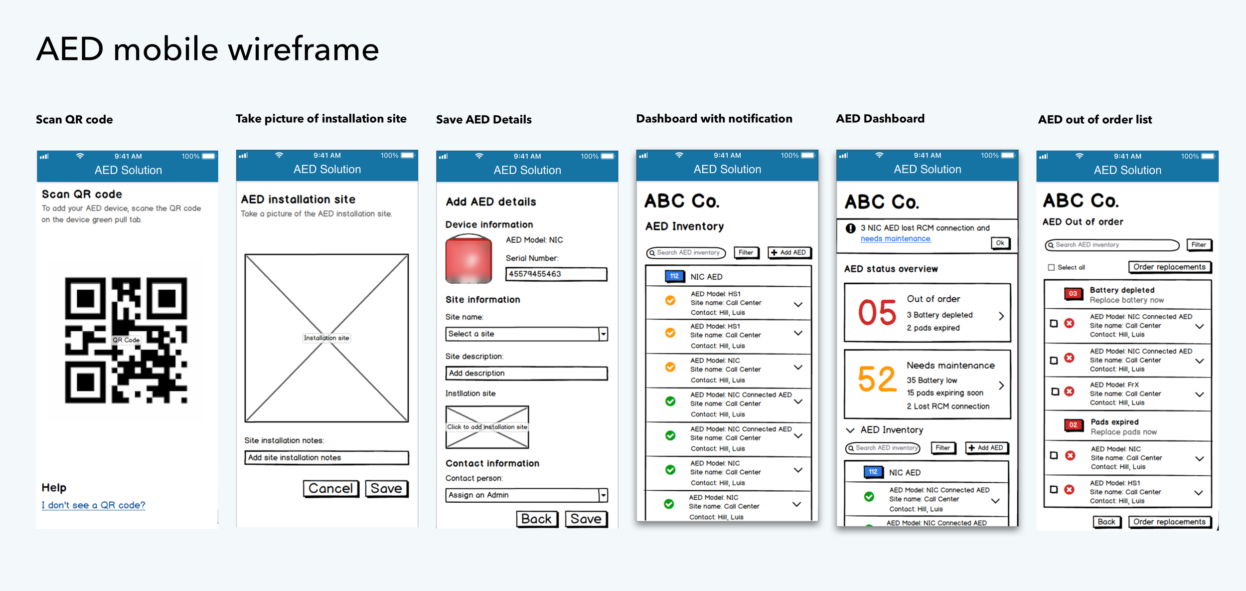 Based on user feedback, we refined the wireframes to improve the installation flow of the connected AED device by adding visual cues, step-by-step instructions, and contextual help.