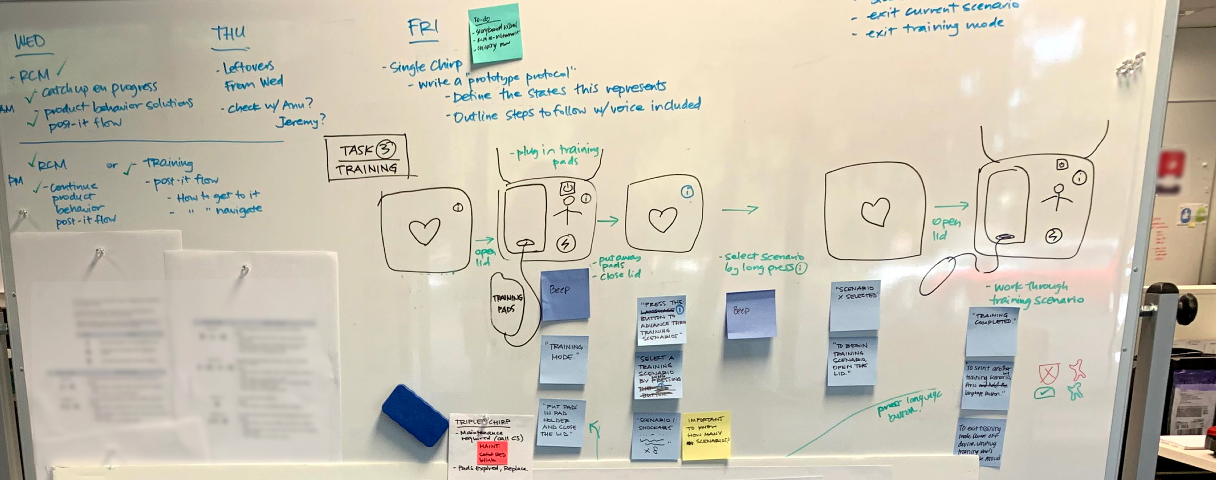 We mapped out user workflow for AED training scenarios that teach users how to use the device and how to respond to sudden cardiac arrest.