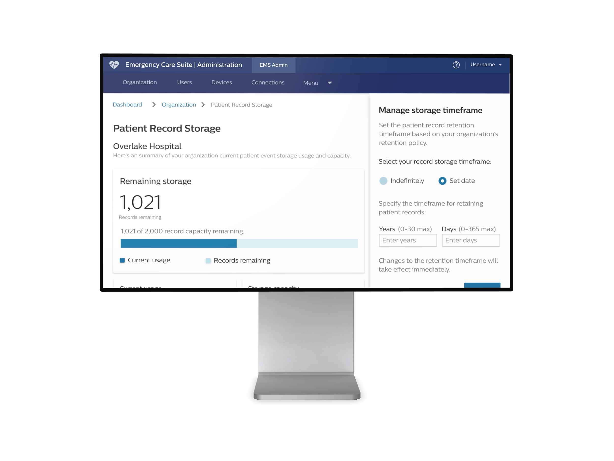 Allows Records Managers and Administrators to view and edit settings for patient record retention.
