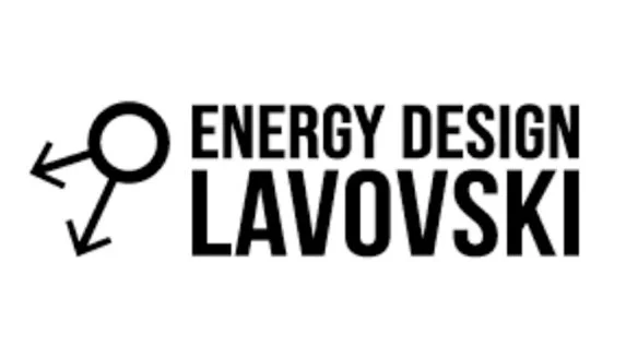 Logo with a simple stick-figure person pointing left, next to the text 'Energy Design Lavovski' in bold capital letters.