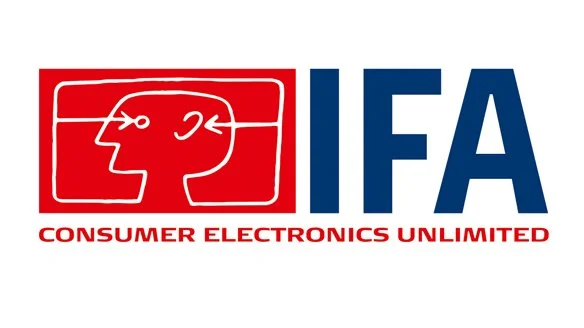Logo for IFA Consumer Electronics Unlimited, featuring an outline of a person's profile with electronic circuit elements, in red and blue colors.