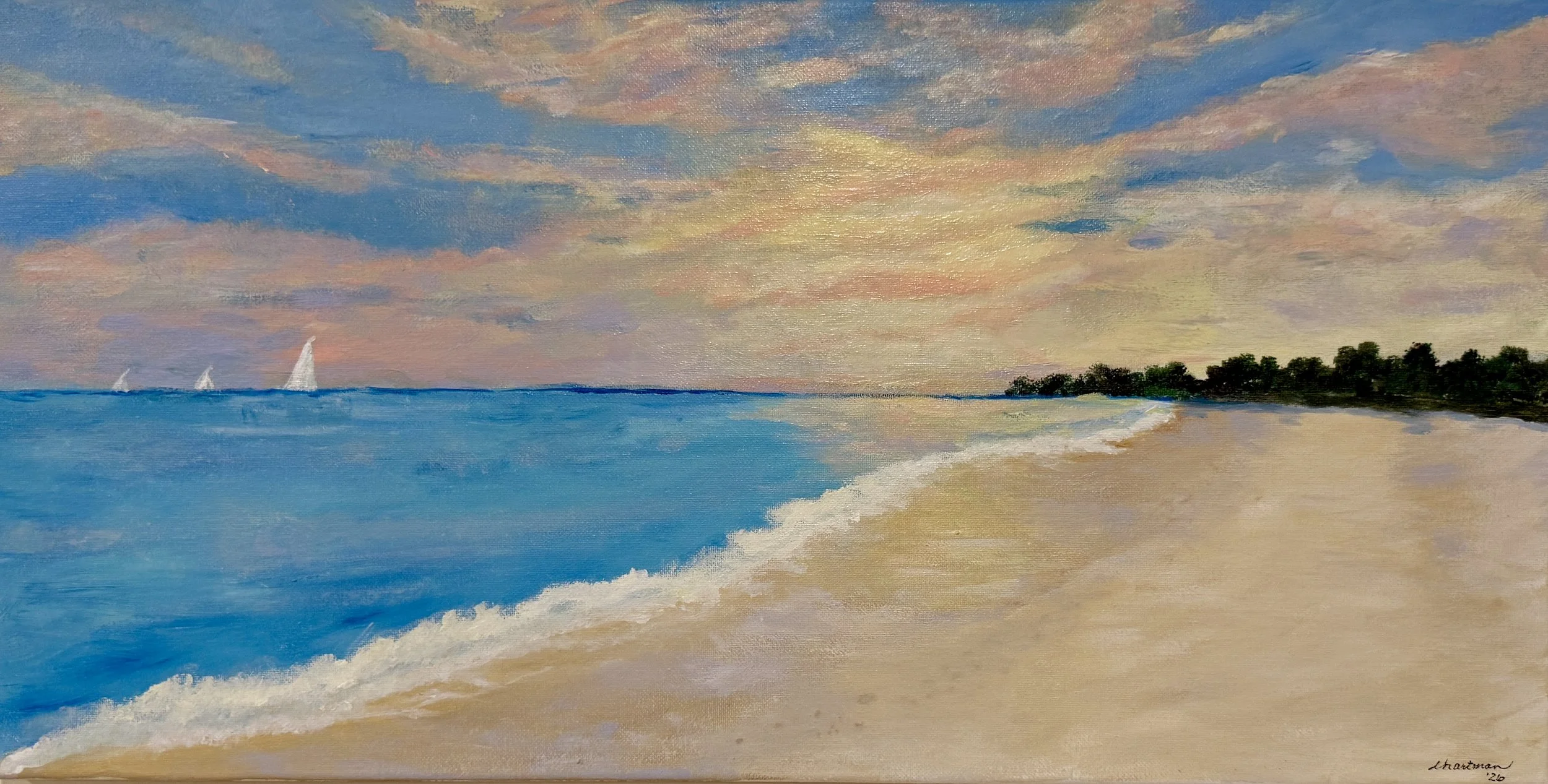Tranquil Seaside Sunset Painting