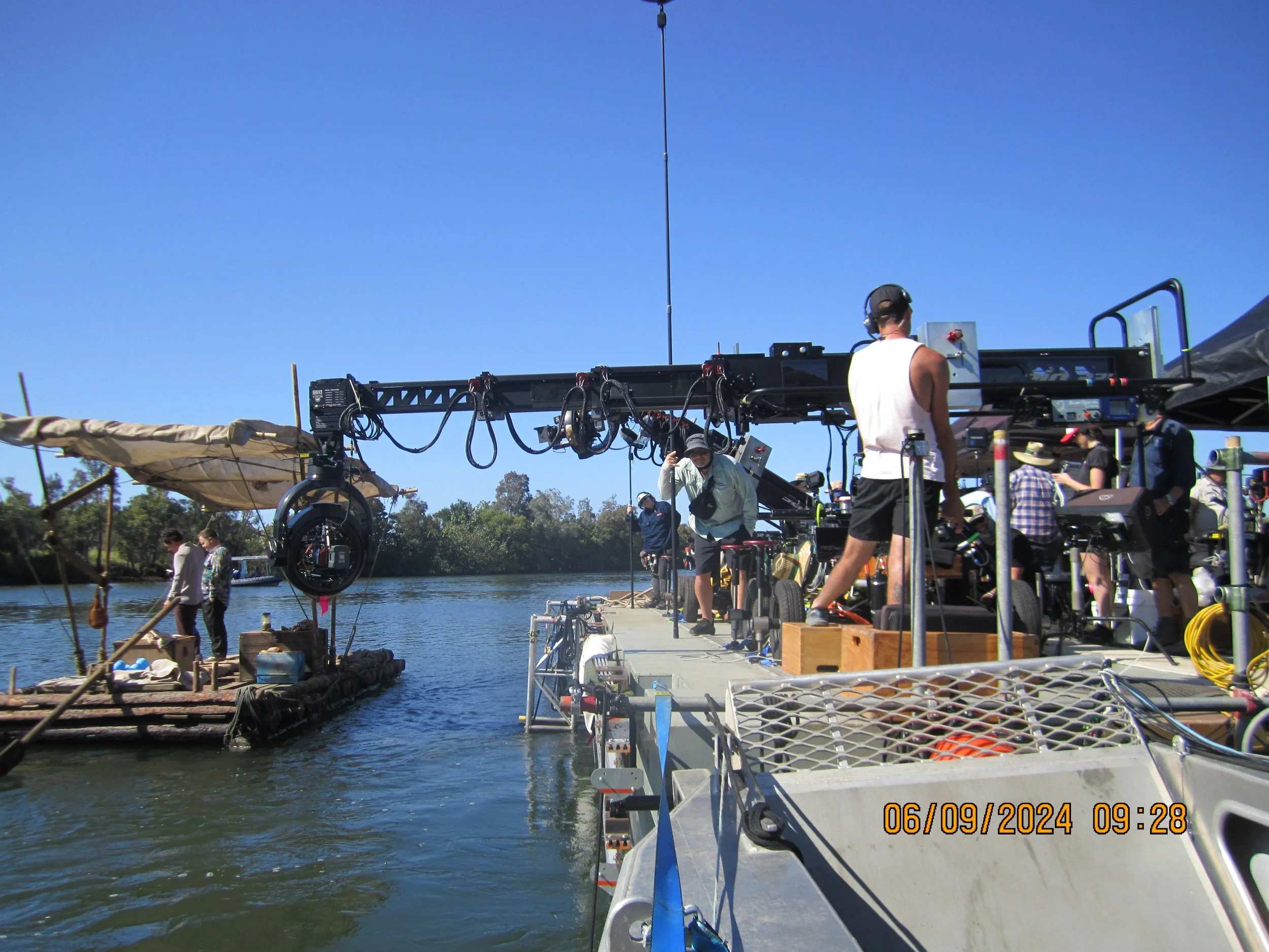 Boat to boat filming on the feature film Balls Up.