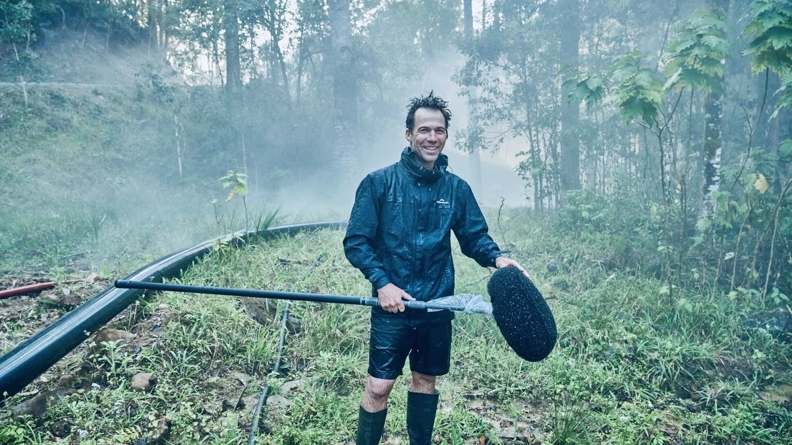 Andy Newton, drying off after rain scenes on Mosquito Bowl.