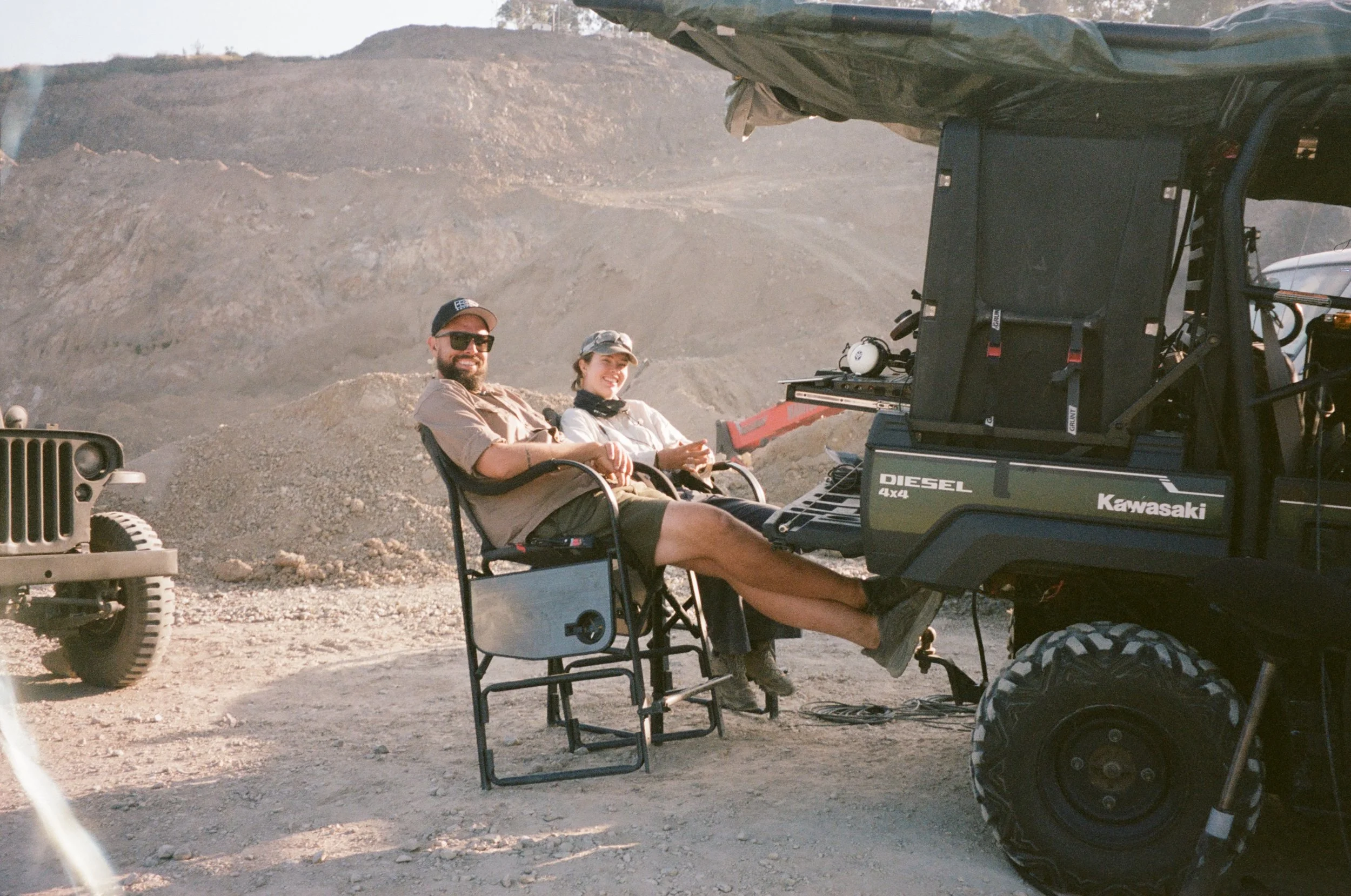 Dane and his trainee Madison taking a break from filming on Mosquito Bowl.