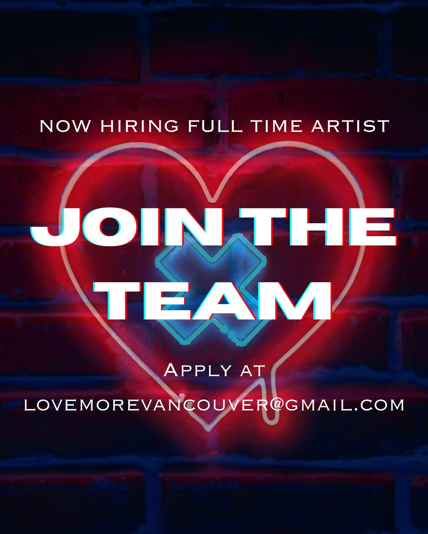 Vancouver! 
We are looking for an experienced tattoo artist to join the team. 
➡️swipe for more info 
📩Apply at lovemorevancouver@gmail.com