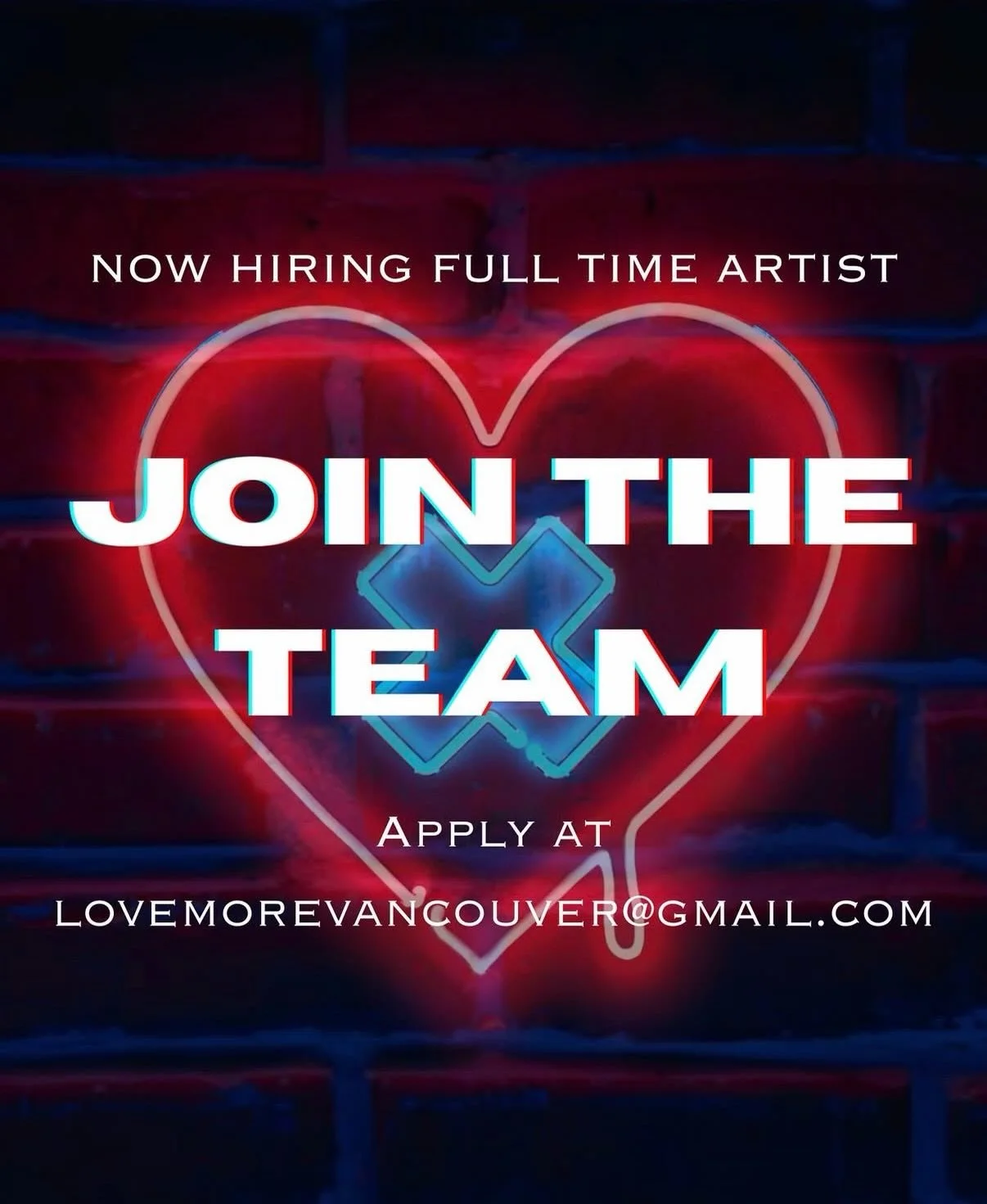 Vancouver!
We are looking for an experienced tattoo artist to join the team.
swipe for more info
Apply at lovemorevancouver@gmail.com