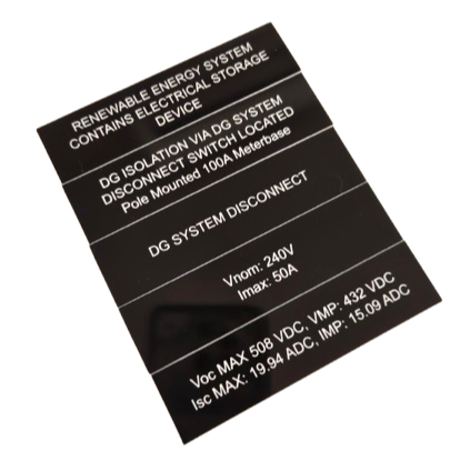 Black Lamacoid label with electrical text in a 1 x 4 size