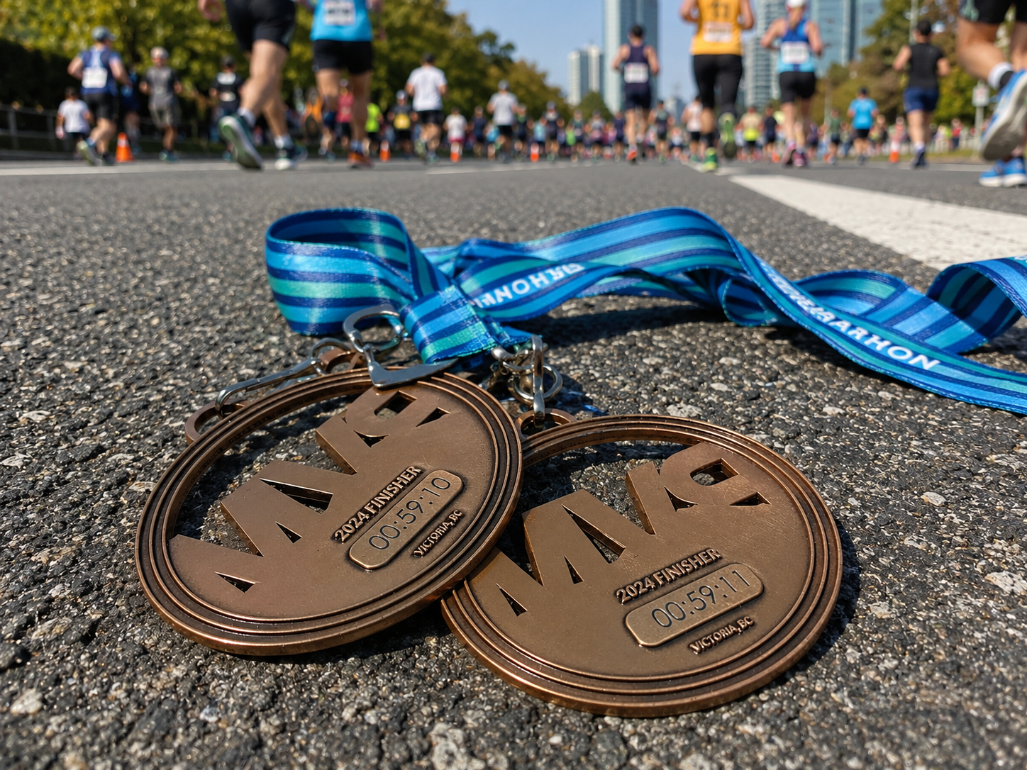 Engraved Royal Victoria Marathon medals