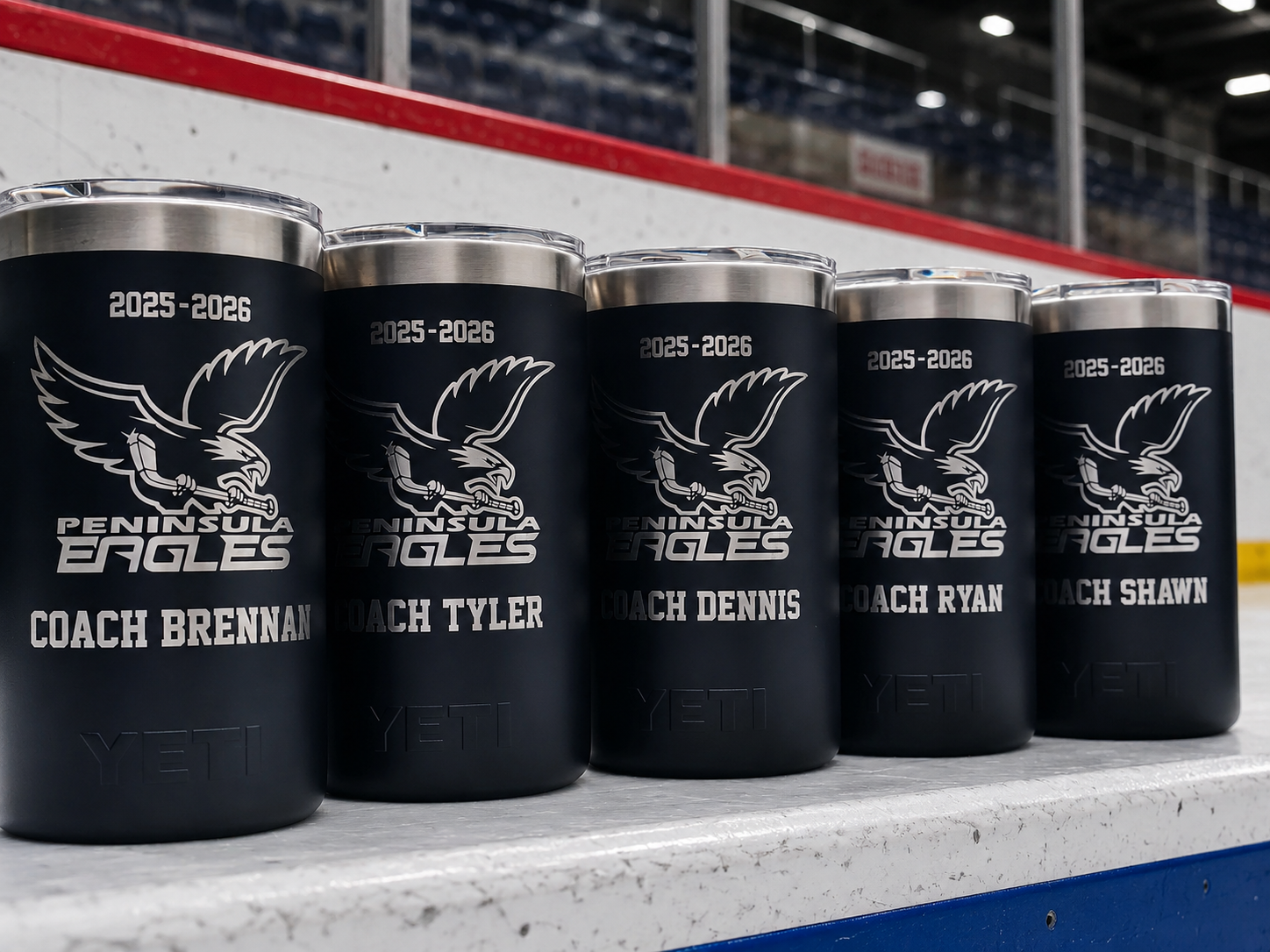 Laser engraved YETI tumblers that make great team gifts for coaches and players