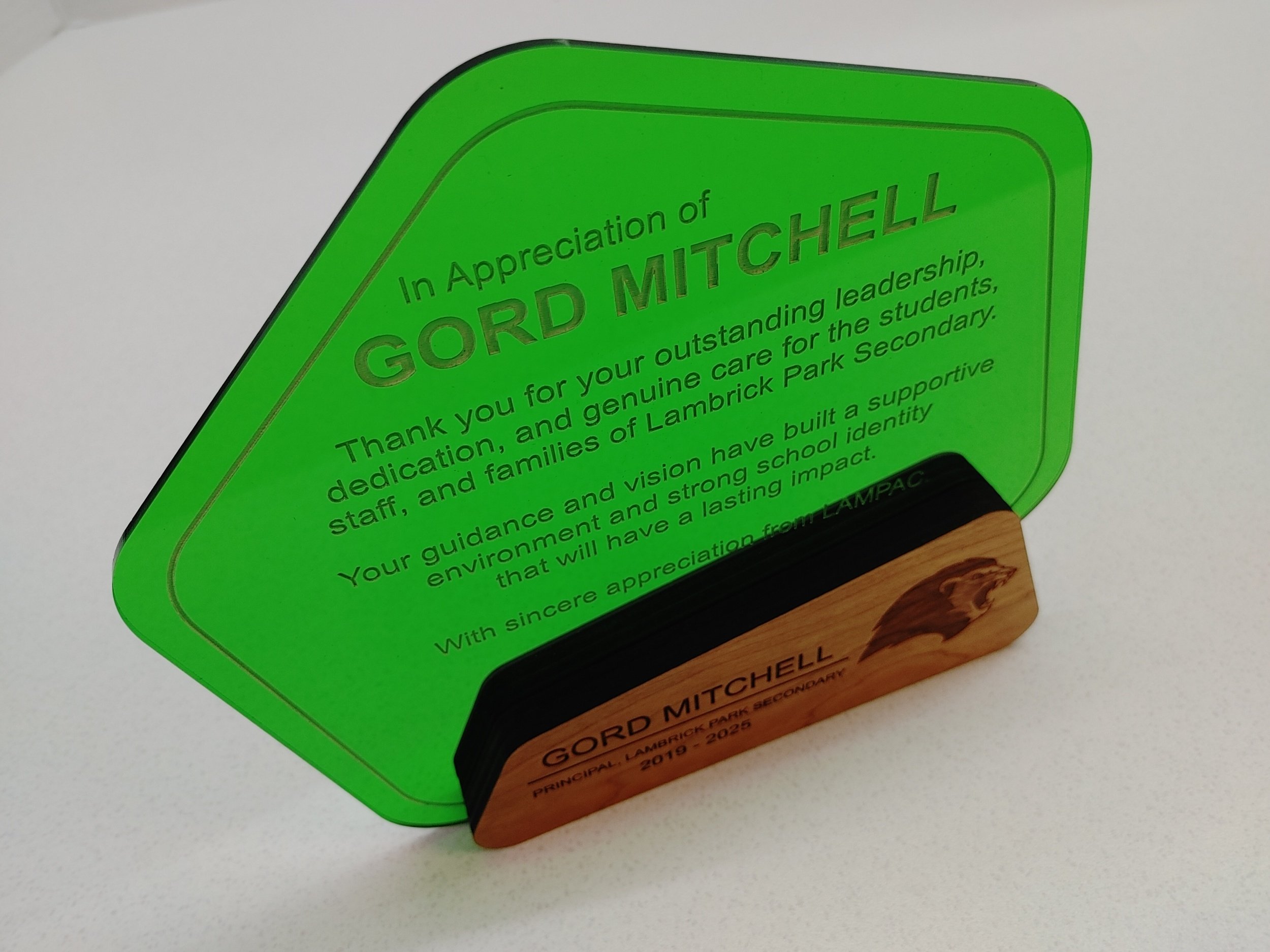 Acrylic and Wood Award