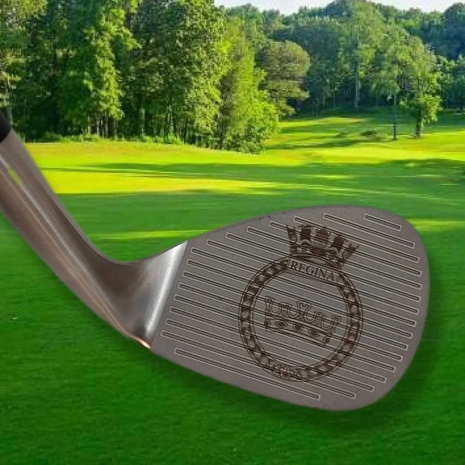 laser engraved wedge face with HMD Regina crest for a retirement gift