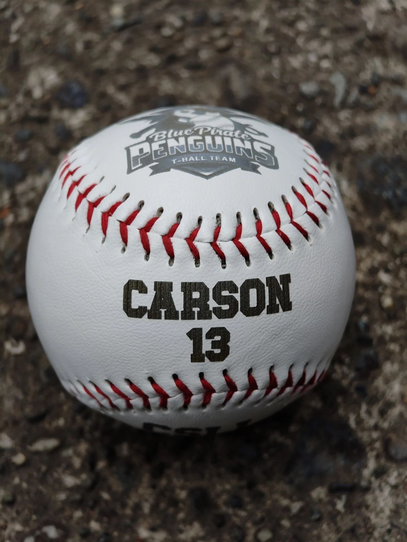 UV laser engraved baseball with player name and number