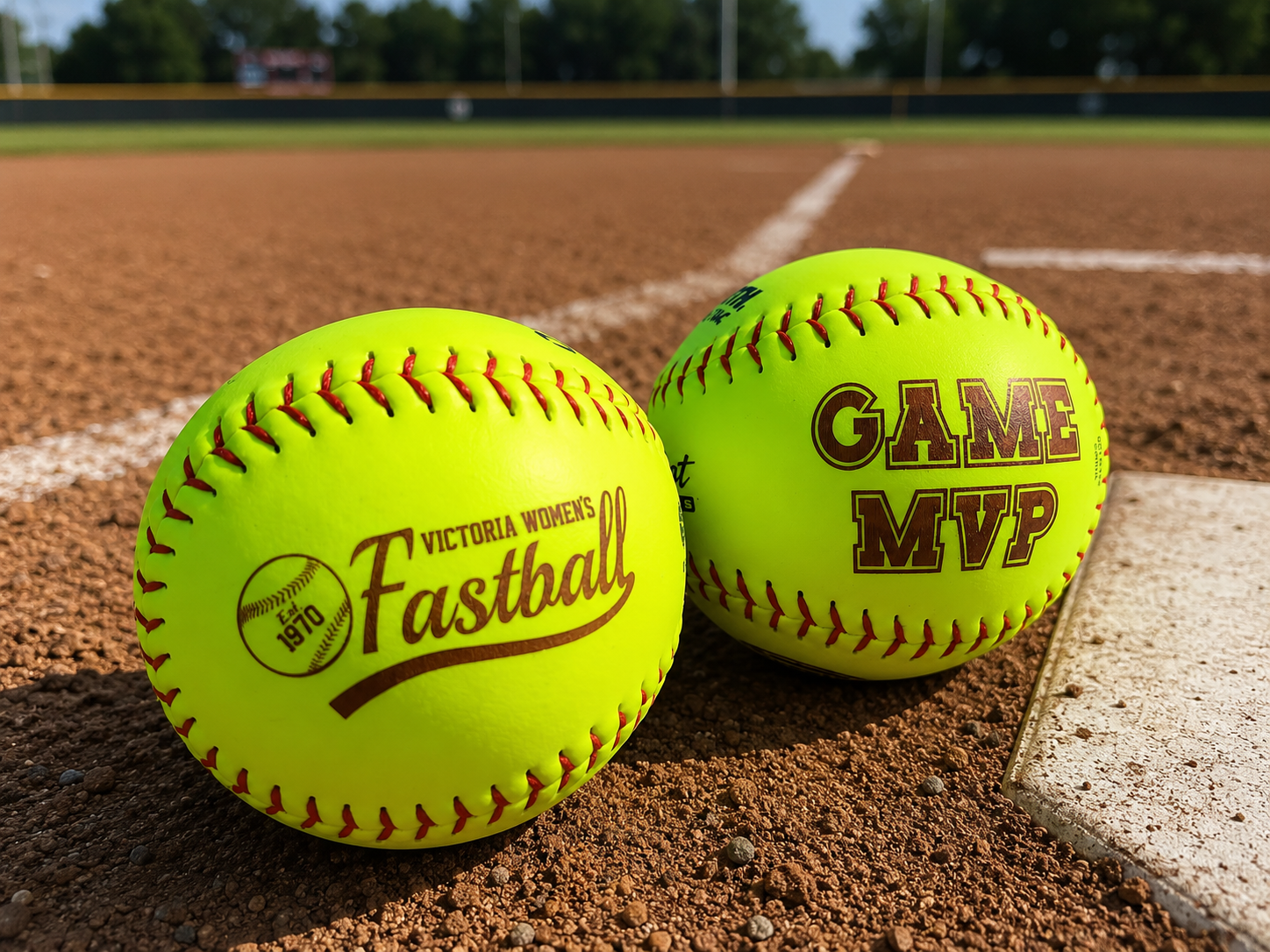 Laser engraved softballs for Victoria Women's Fastball