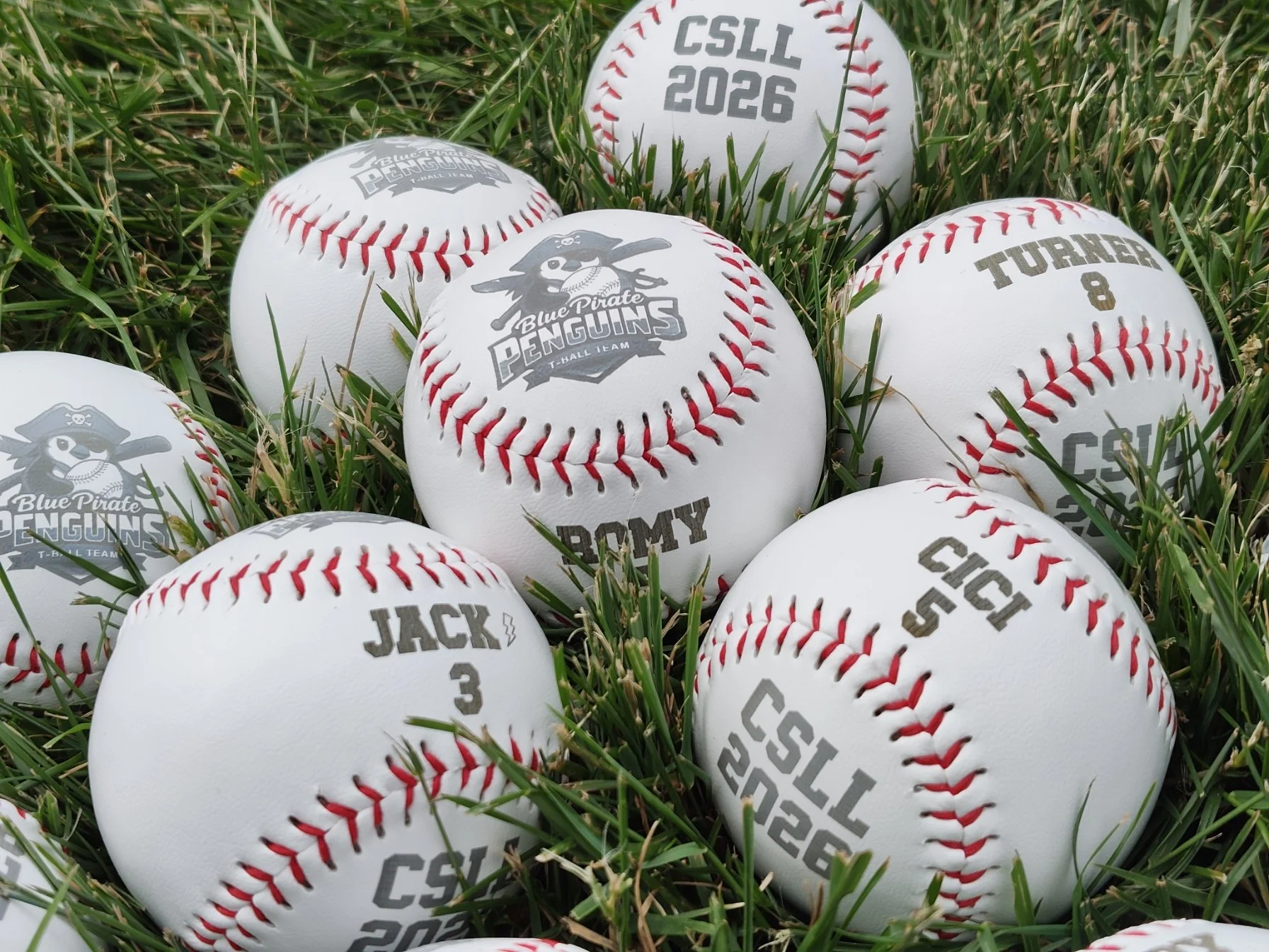 UV Laser engraved baseballs with team logo and player names and numbers