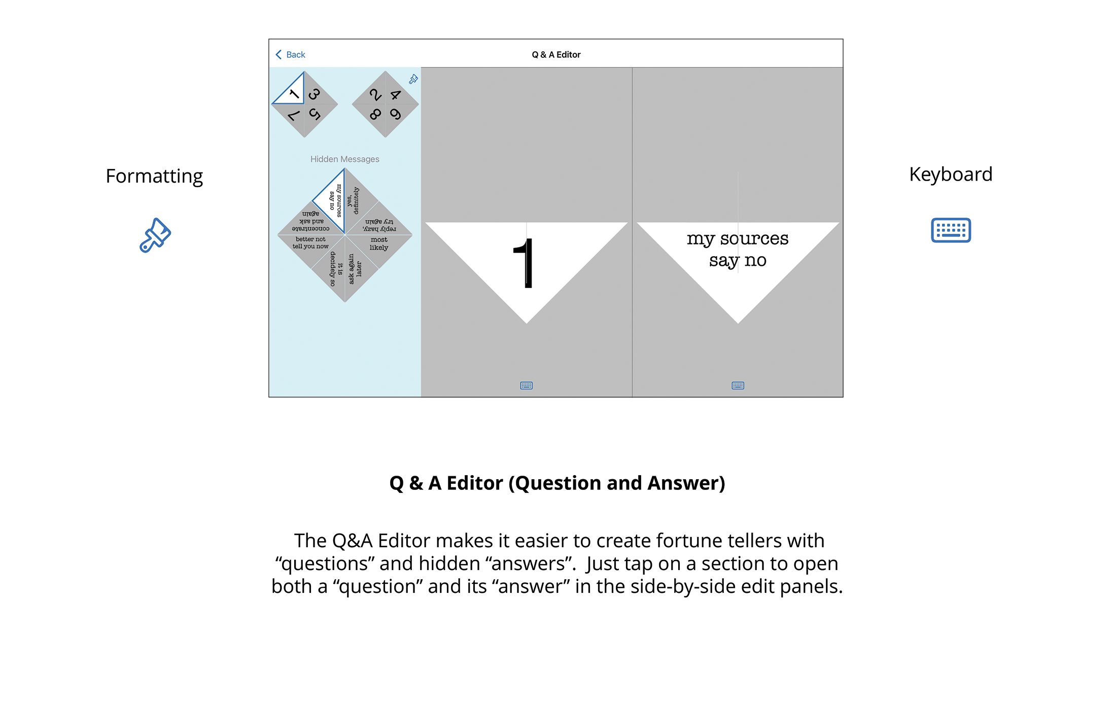 SnapDragon Fortune Tellers special Question and Answer editor