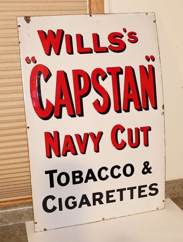 wills capstan cigarettes enamel sign Wills Capstan Navy Cut Tobacco Porcelain Sign — DISCOVERED RELICS