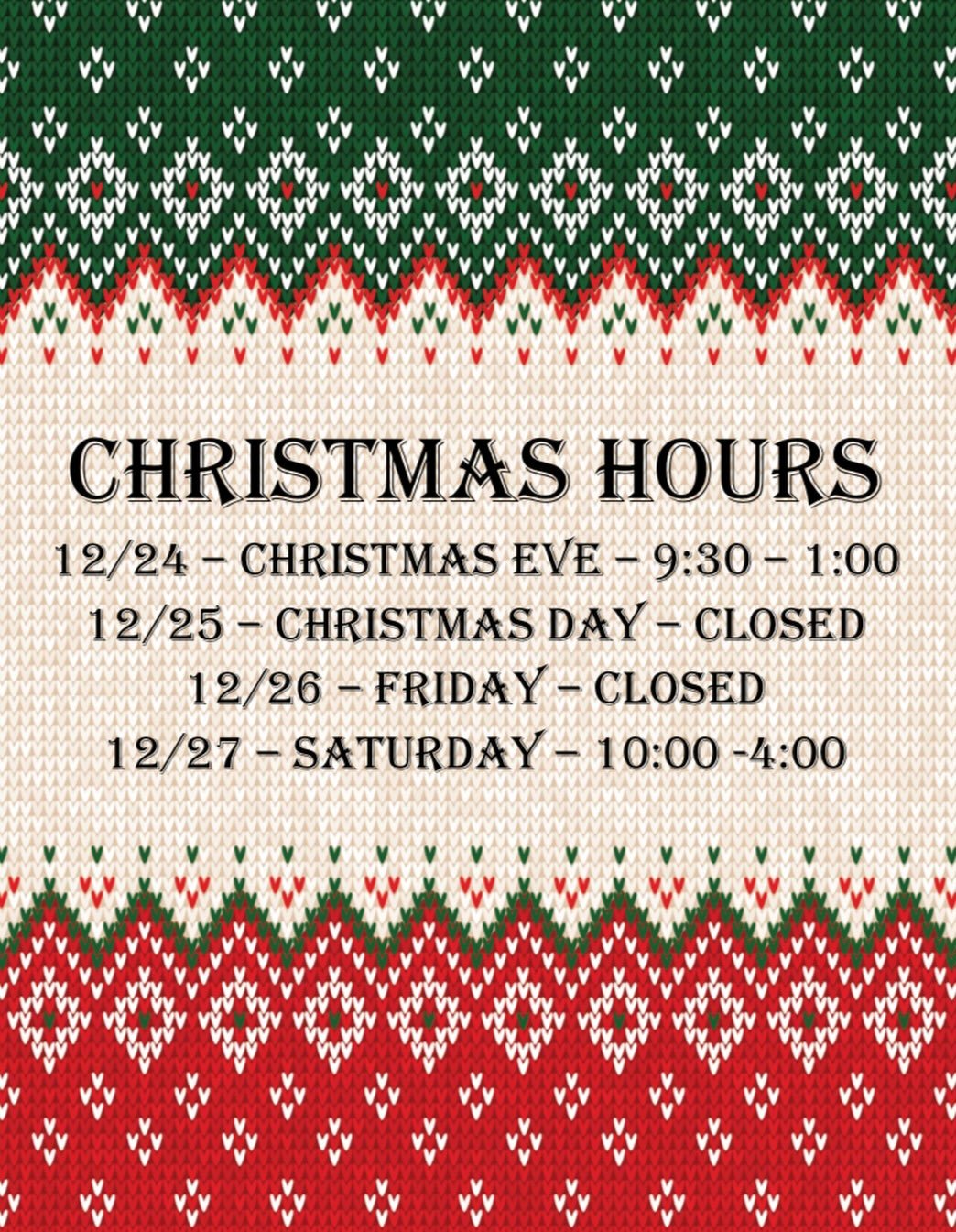 🎄CHRISTMAS HOURS🎄

#holidayhours #lastminutegifts #complimemtarygiftwrapping #lastminuteshopping #shopsmall