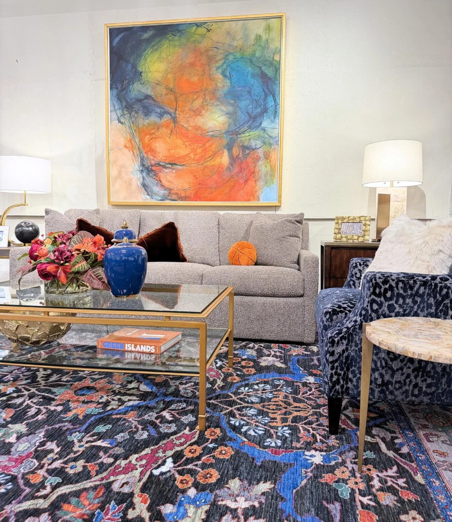 Playoffs Round 1. Game 1.⚡️🏀 
The perfect rug has arrived just in time to cheer on our Thunder! 🧡💙 Let&rsquo;s go THUNDER!!!

#nbaplayoffs #okcthunder #newarrivals #interiordesign #designerrugs