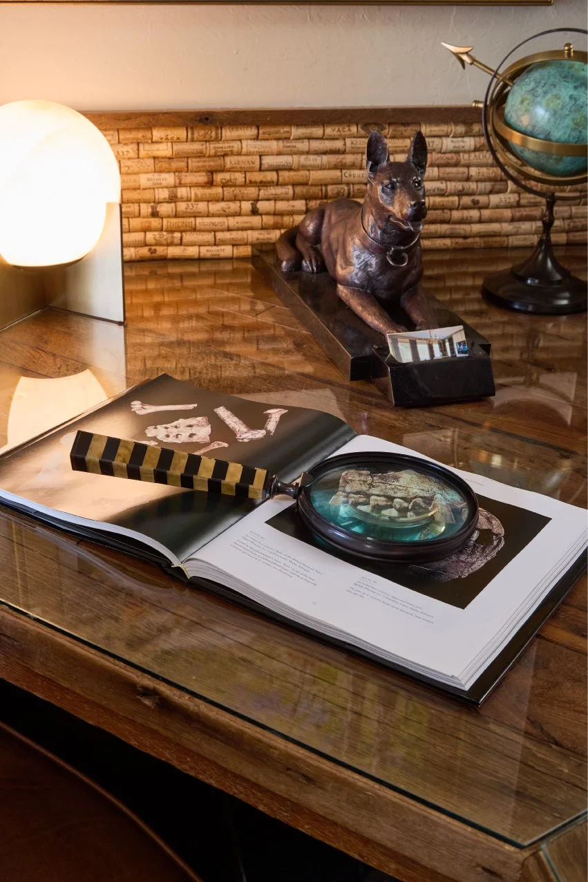 Maitland-Smith Accessories, Dog Sculpture, Magnifying glass, visual comfort lighting.