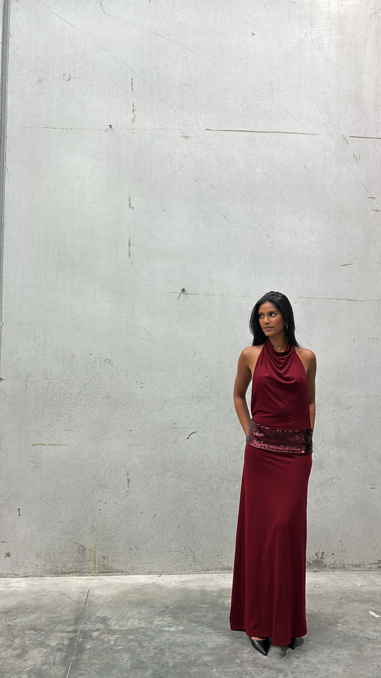 Adele Halter Gown in Wine