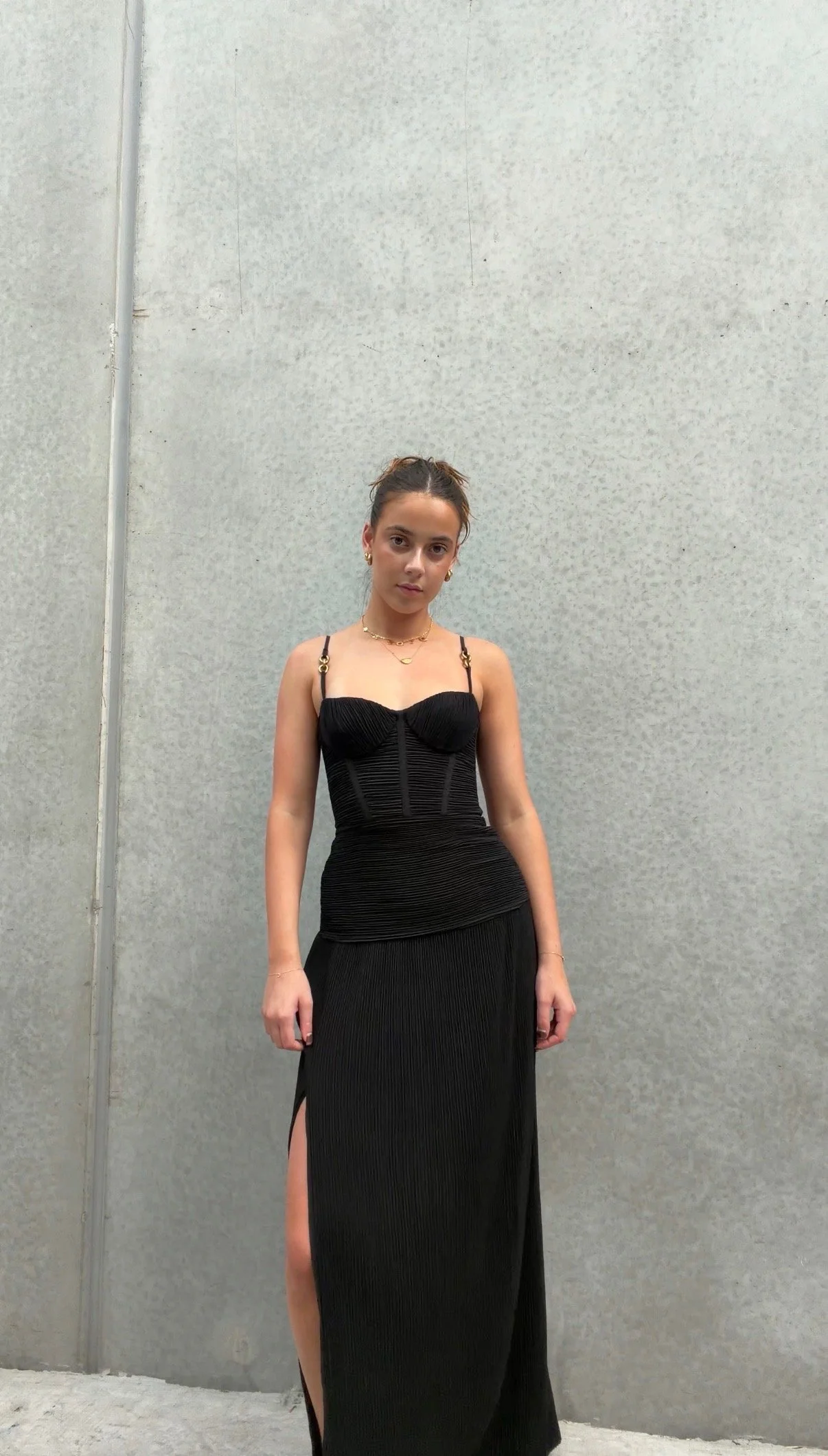 Double Time Pleat Dress in Black