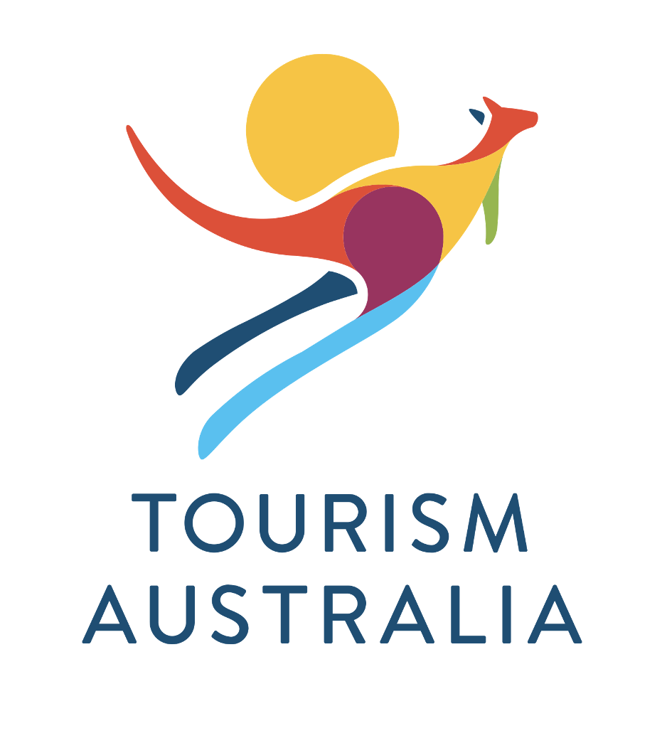 Tourism Australia logo showing a sun and colourful kangaroo