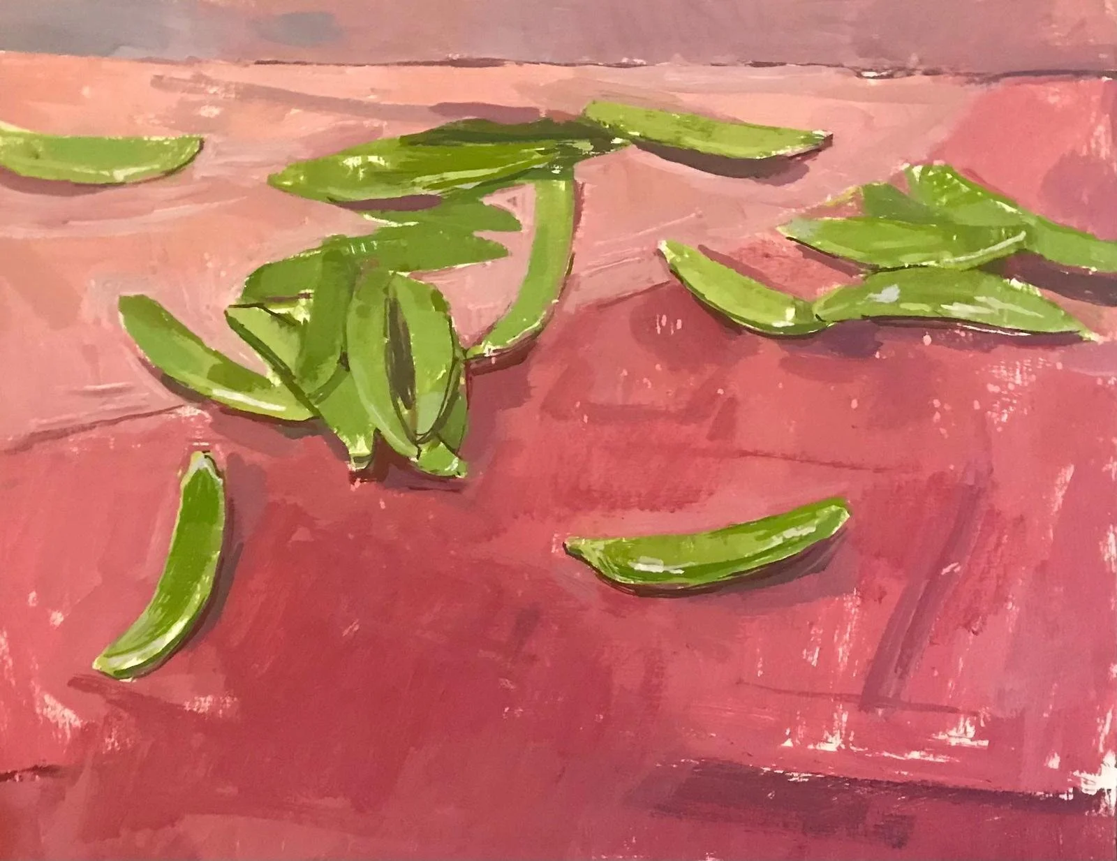 Snap Peas. 23 x 29 cm, oil on board.