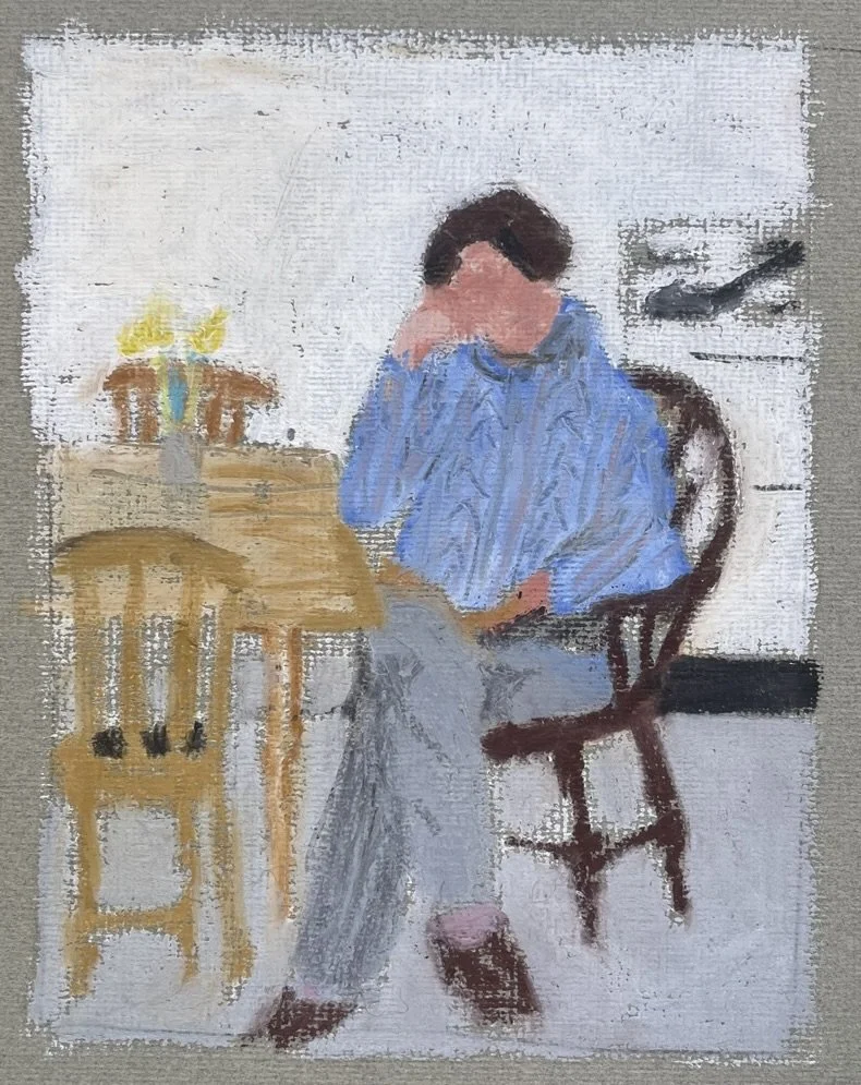 In the kitchen, St. Ives. Oil pastel on paper.