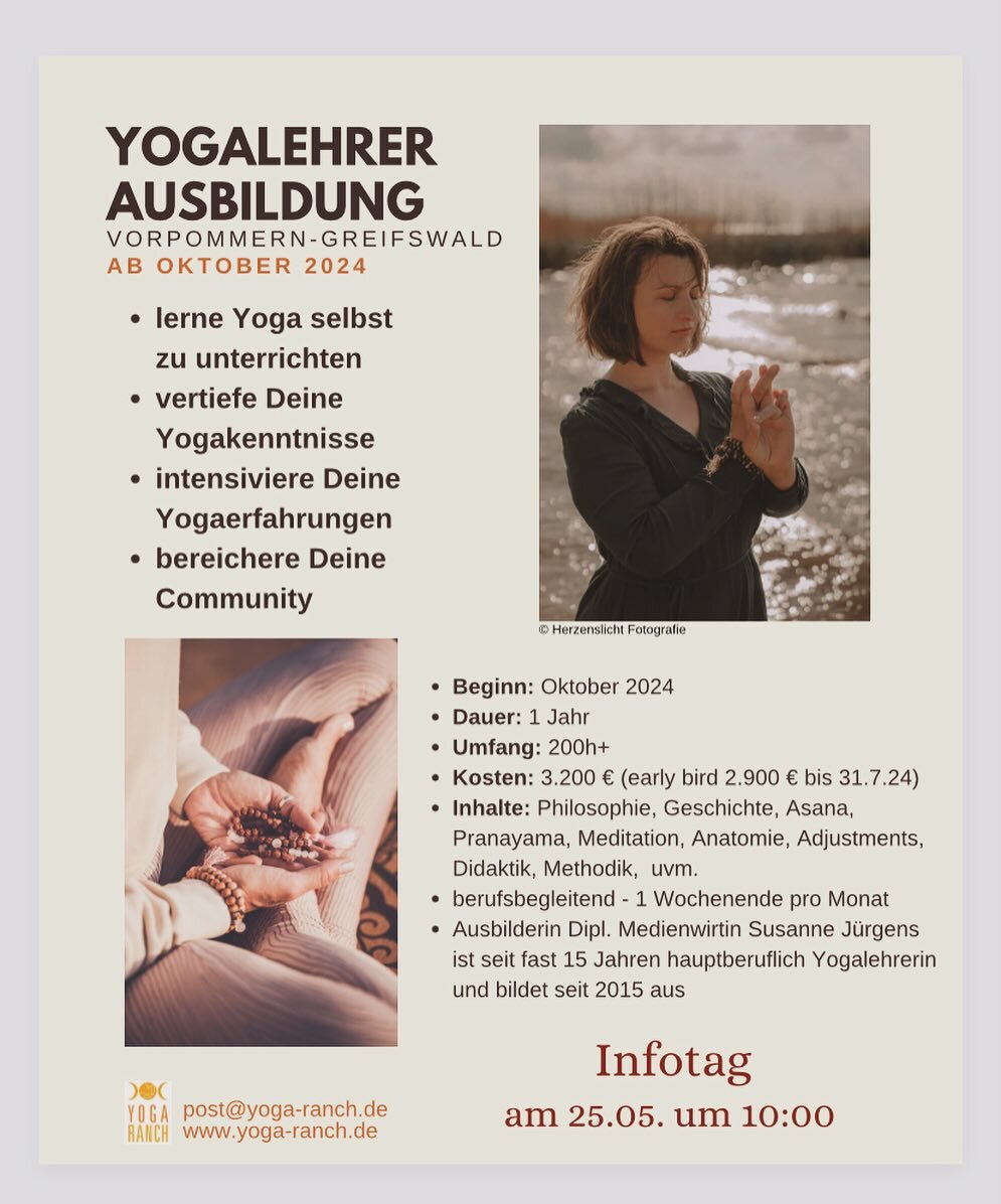 🧘&zwj;♀️✨ Entdecke dein Potential! ✨🧘&zwj;♂️

Ich freue mich sehr, euch unsere 3. Yogalehrer-Ausbildung anzuk&uuml;ndigen, die diesen Oktober startet! Nach zwei erfolgreichen Durchl&auml;ufen &ouml;ffnen wir erneut die T&uuml;ren zu einer tiefgreif