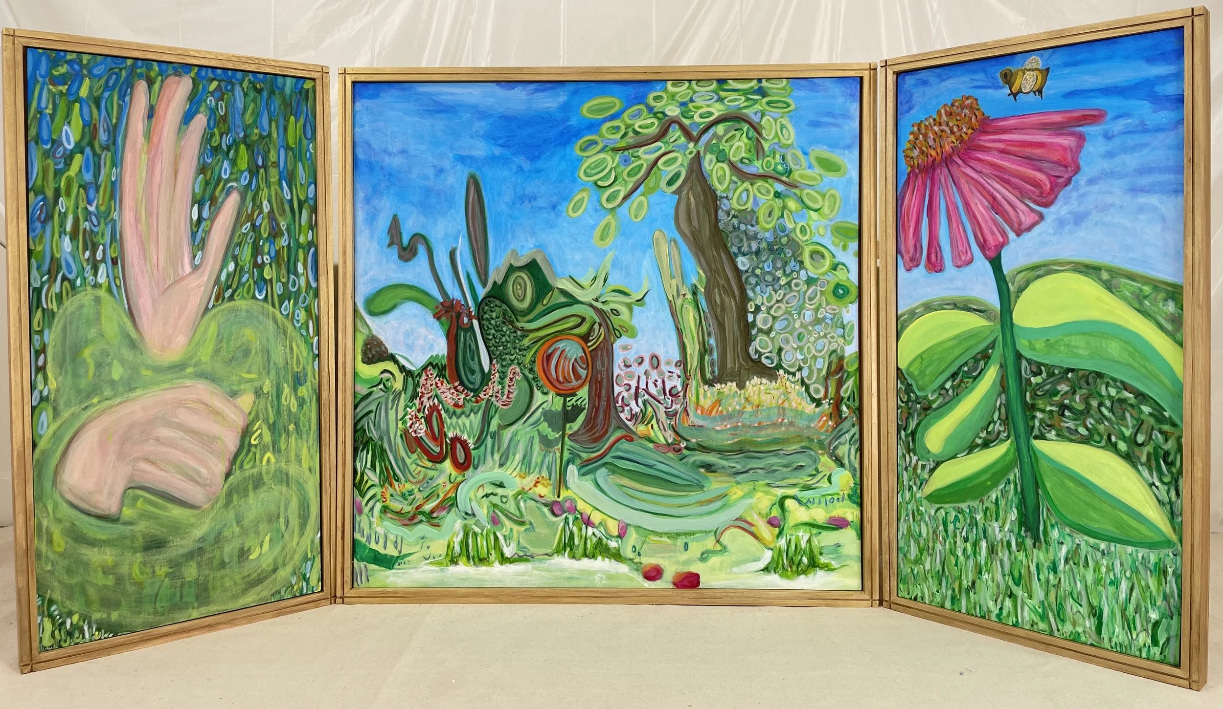 Awe some
 Acrylic on masonite 
60" x 30" triptych with gold painted frame
2025