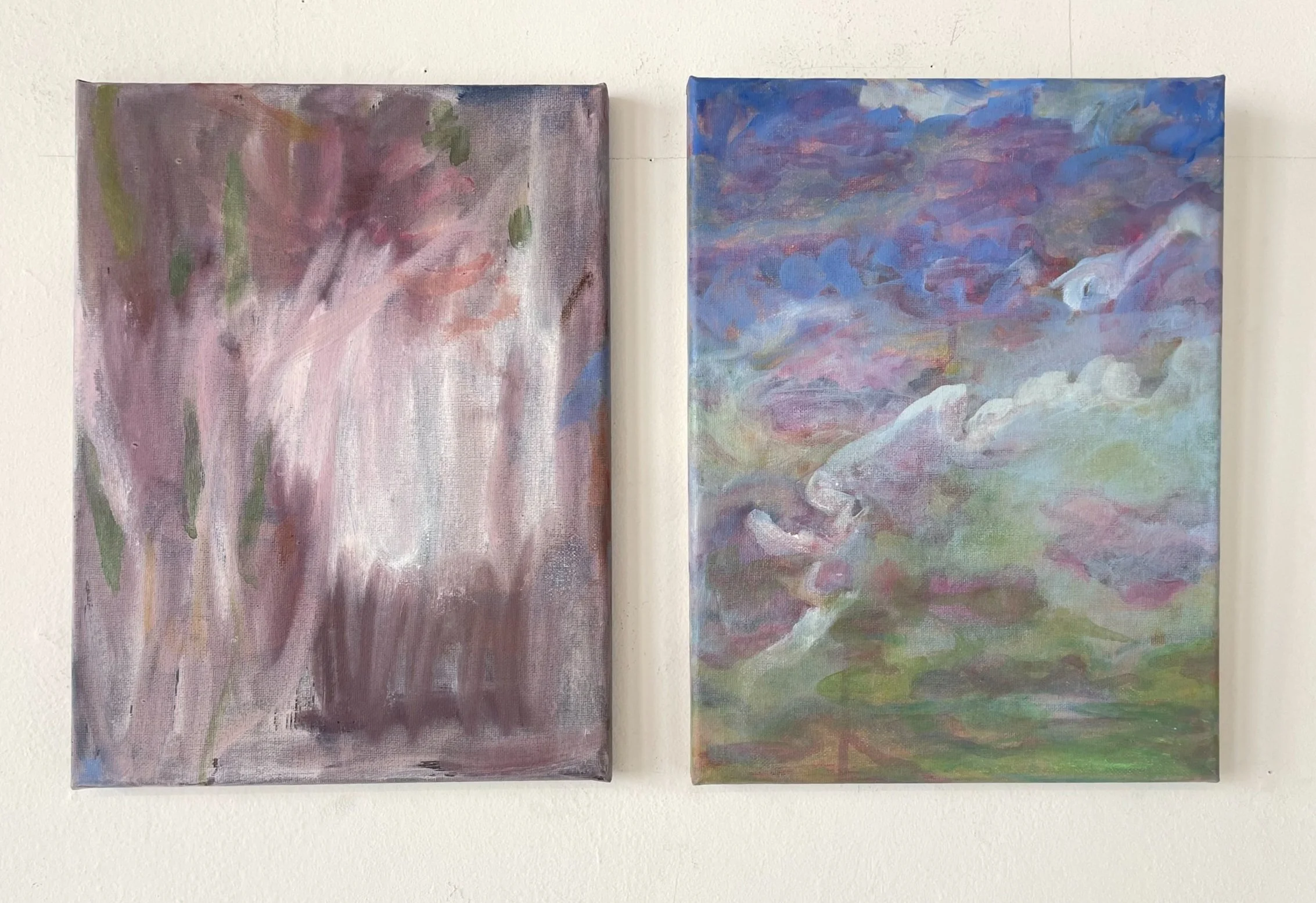 Into the woods
 Oil on canvas 
Diptych 9" x 12" panels (overall 12" x 18")
2024