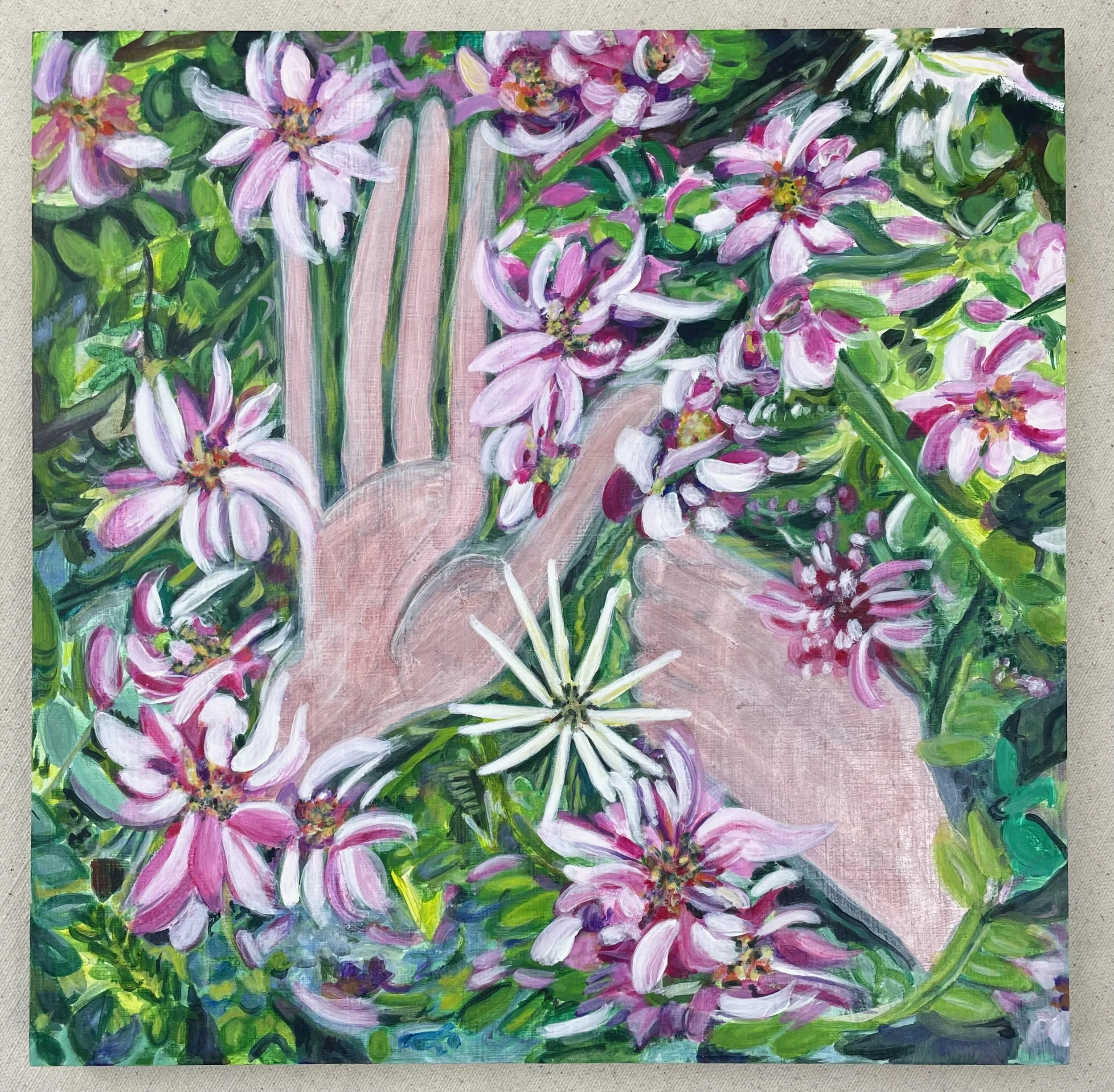 Untitled(clover and vetch)
 Acrylic on wood panel 
12" x 12"
2025