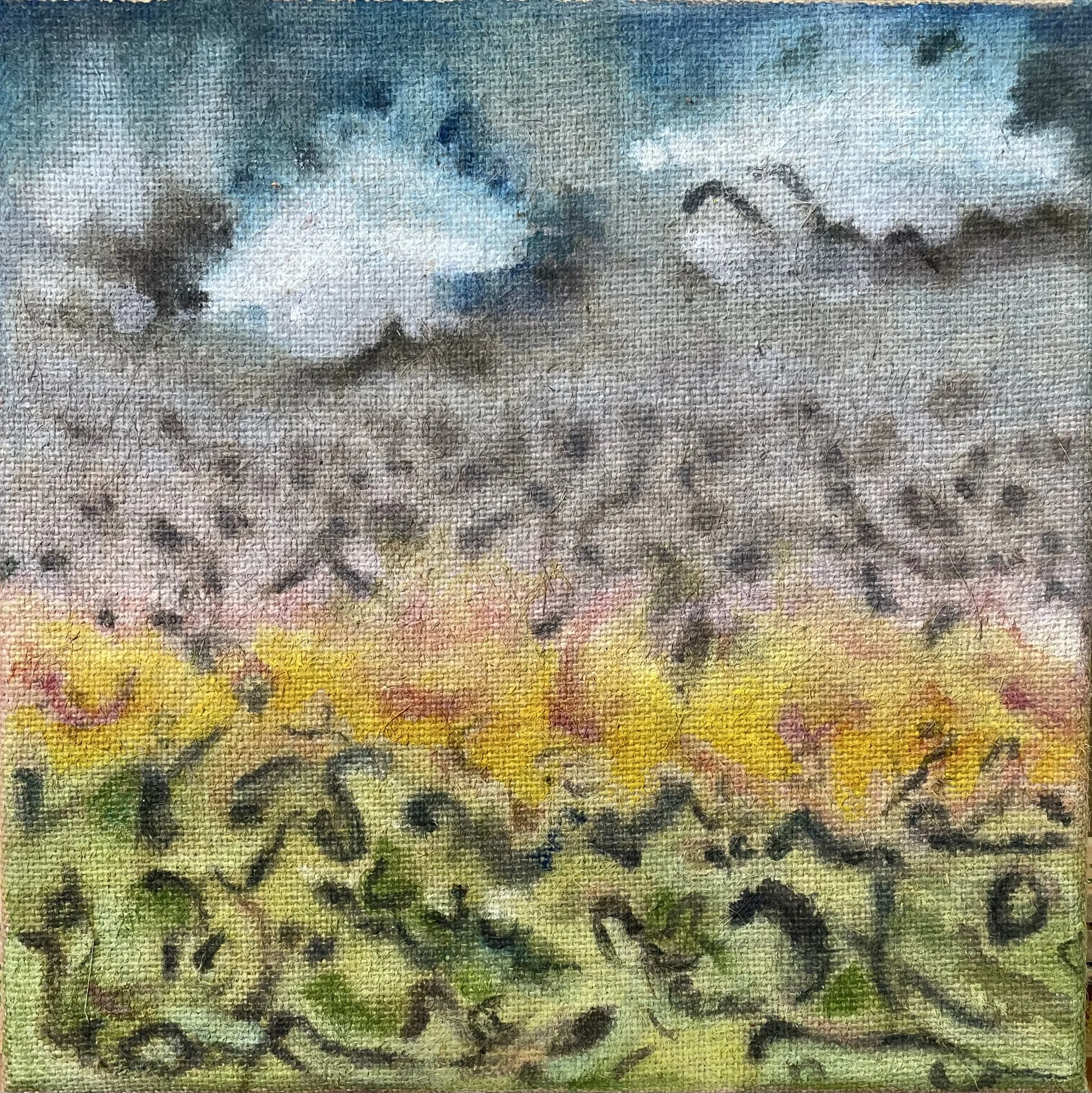 This and that
  Acrylic on burlap 
10" x 10" 
2026