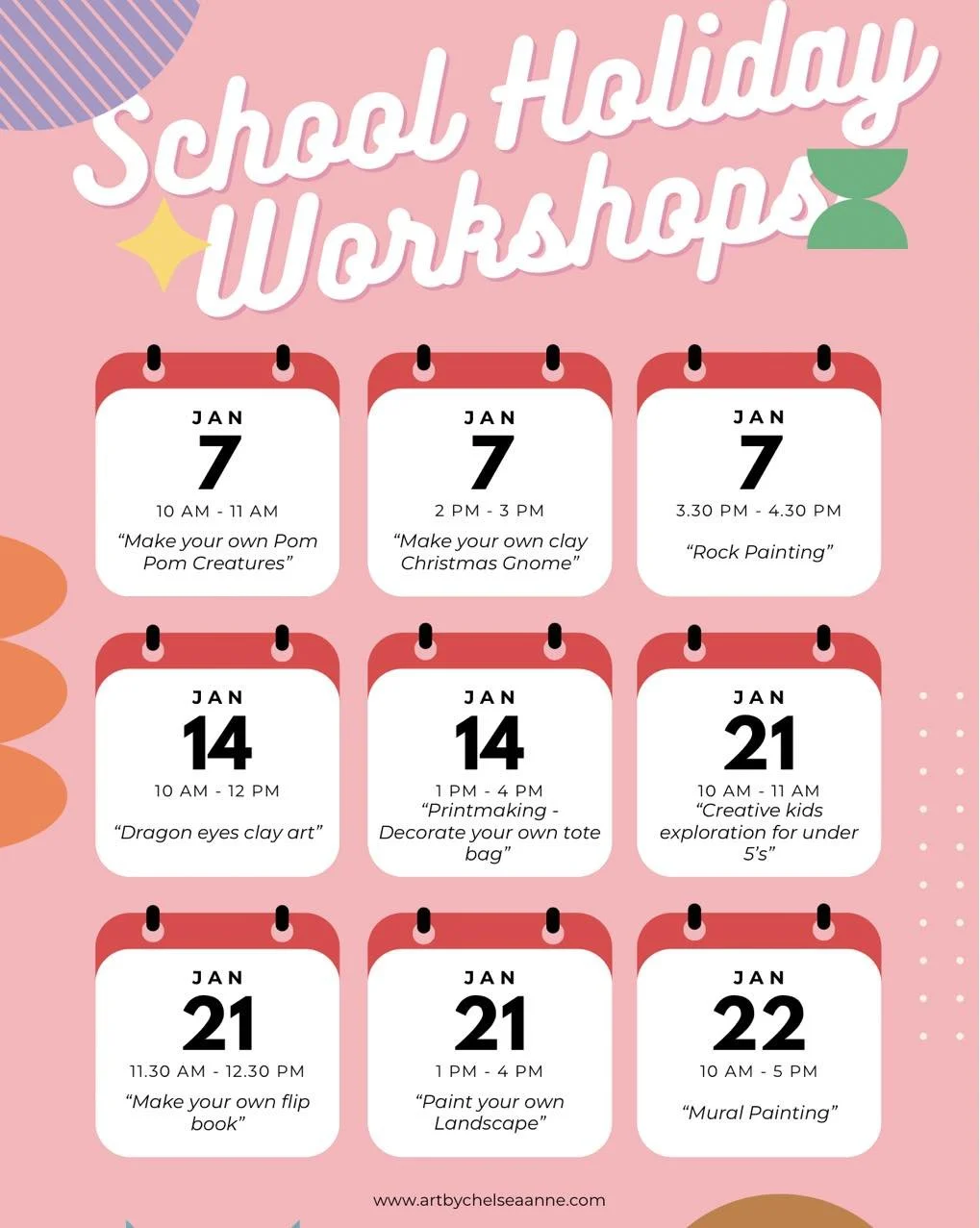 Here&rsquo;s what&rsquo;s coming up this January! 

Head to our website to find out more information and book, places are limited! 

And don&rsquo;t forget, kid&rsquo;s art sessions are on today after school. We have puzzles they can create with thei