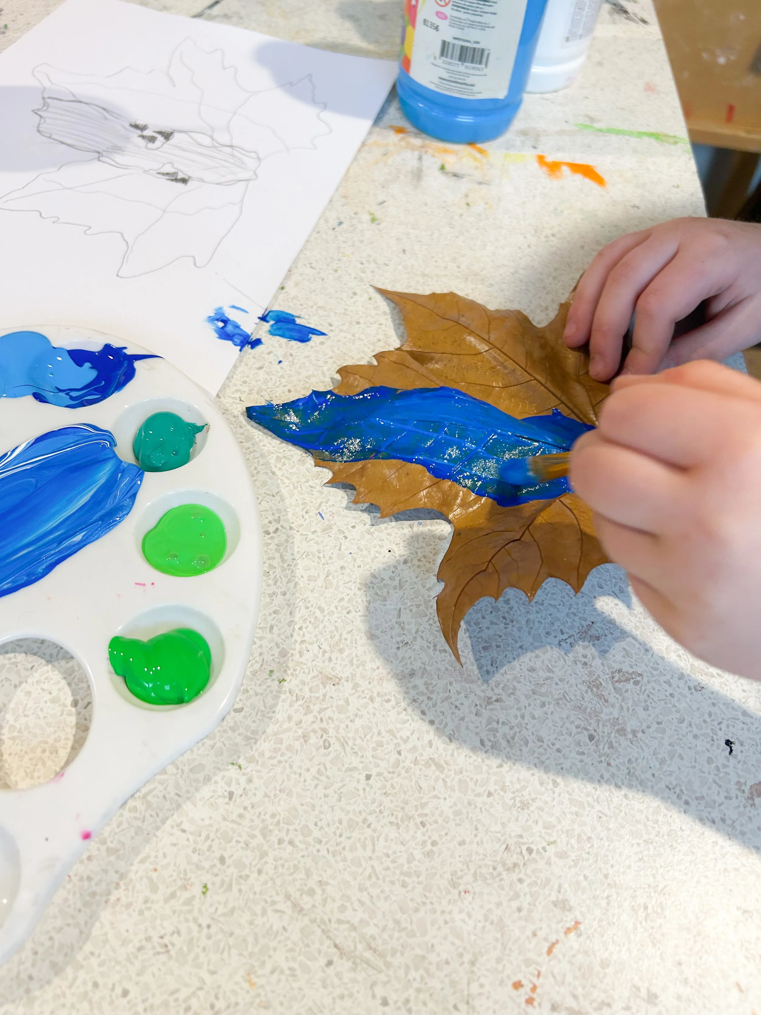 Painted Leaves in Creative Kids art classes with Art by Chelsea Anne in Wonthaggi