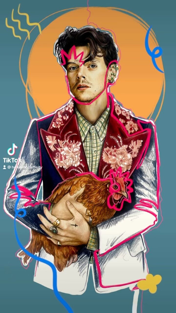 Just a man and his chicken #illlustration #illustrator #fashion #fashionillustration #fashionillustrator #harrystyles #fashionart #fashionportrait #love #pencil #digital #chicken #gucci