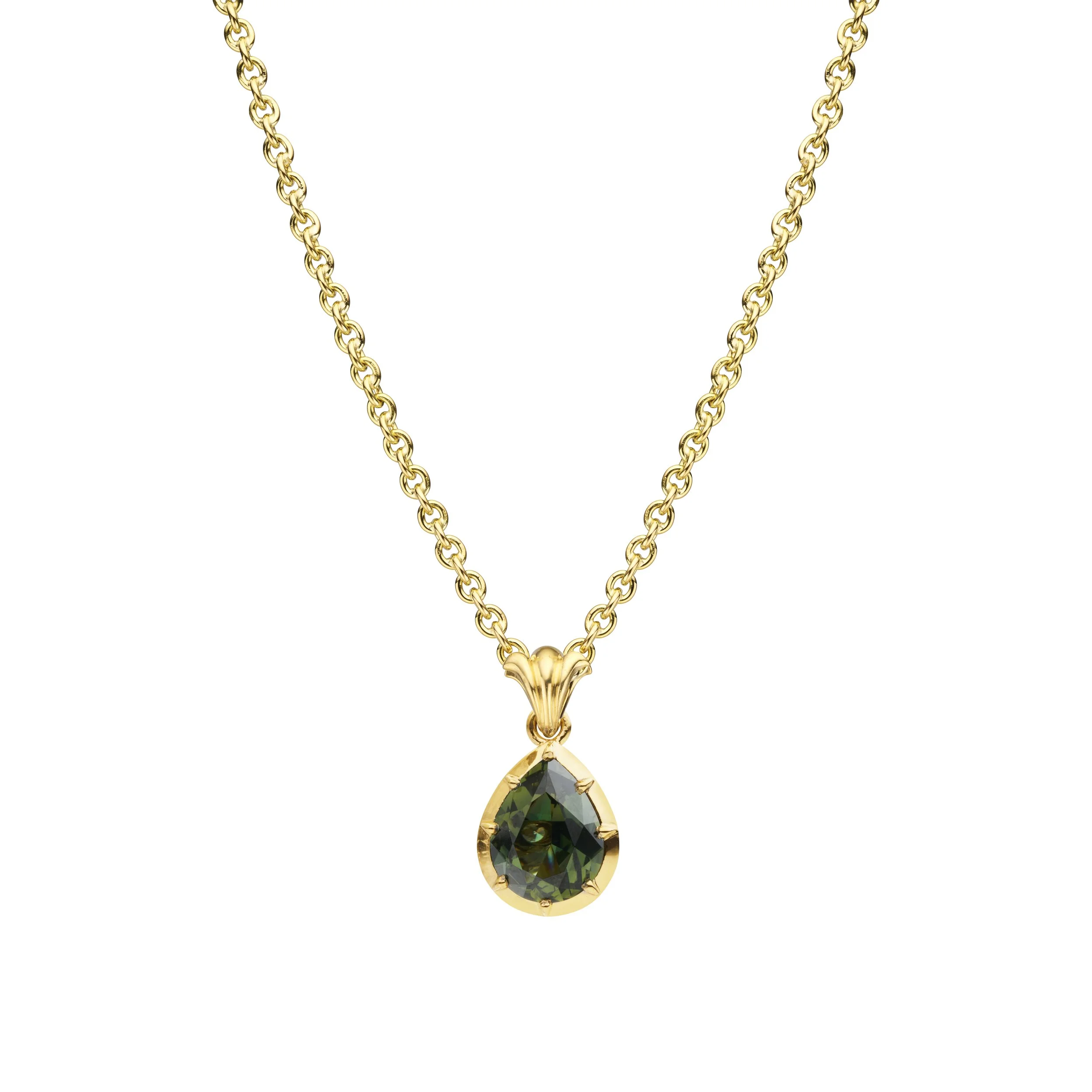 Antica one-of-a-kind Green Parti Sapphire Fleur de Lis Pendant