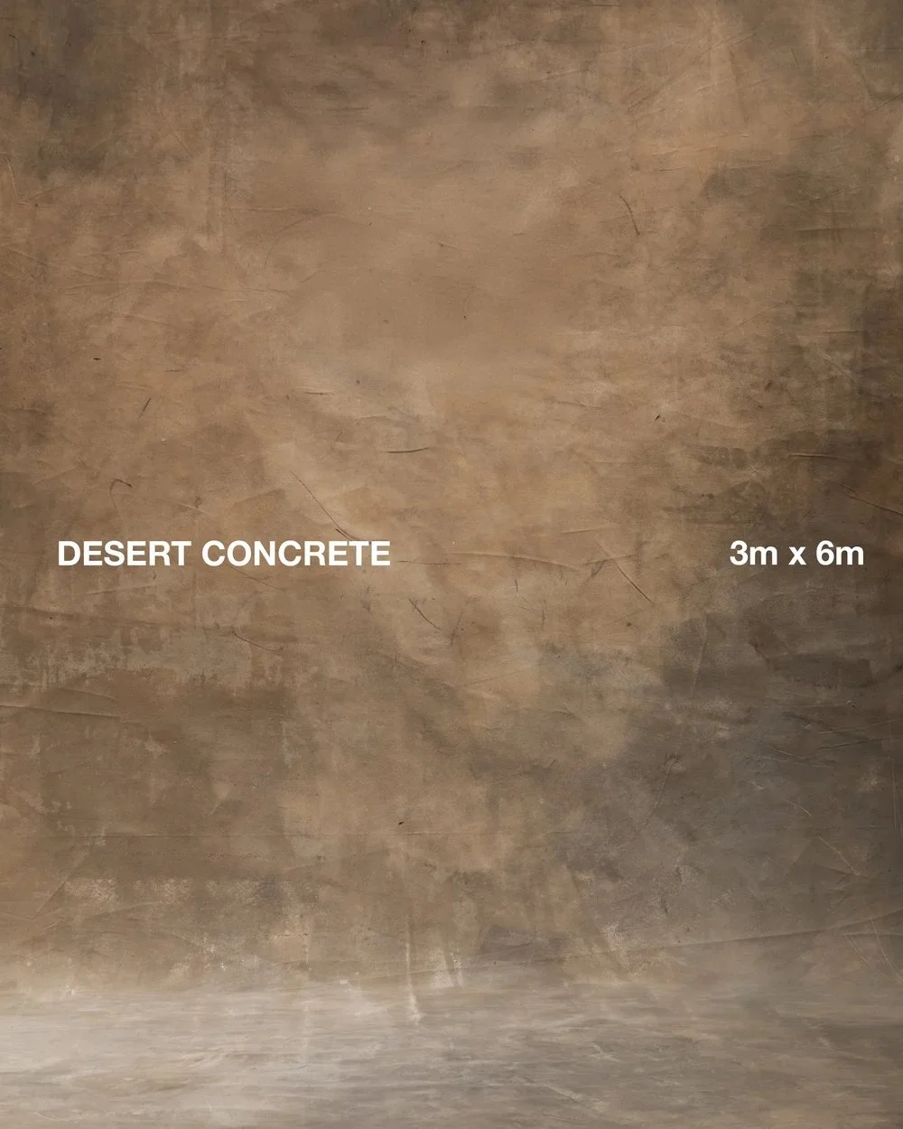 A section of desert concrete with the text 'DESERT CONCRETE' and dimensions 3m x 6m written on it.