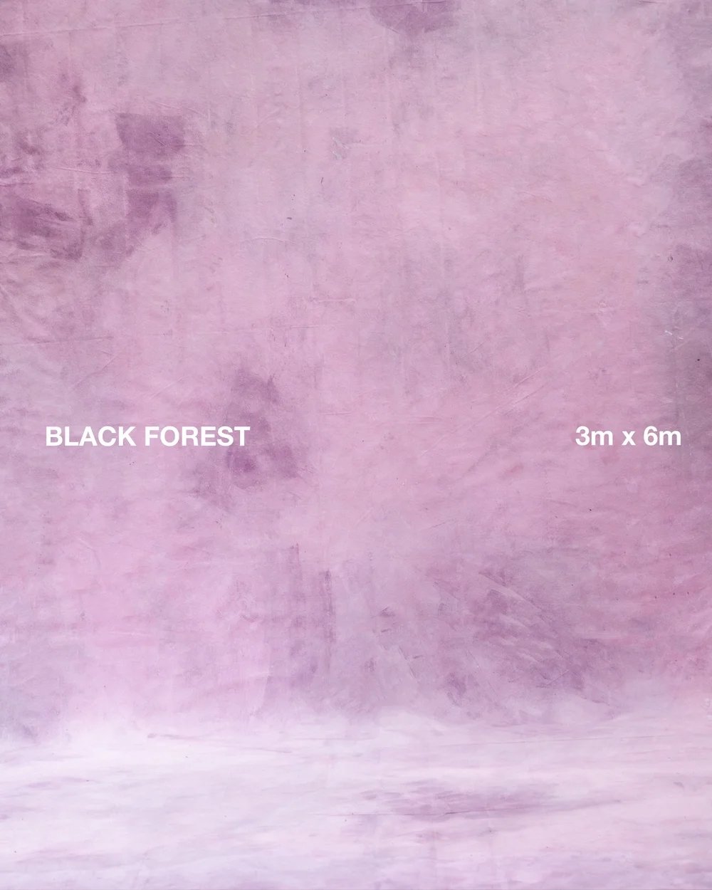 A pink wall with a textured surface labeled "BLACK FOREST" and dimensions "3m x 6m."