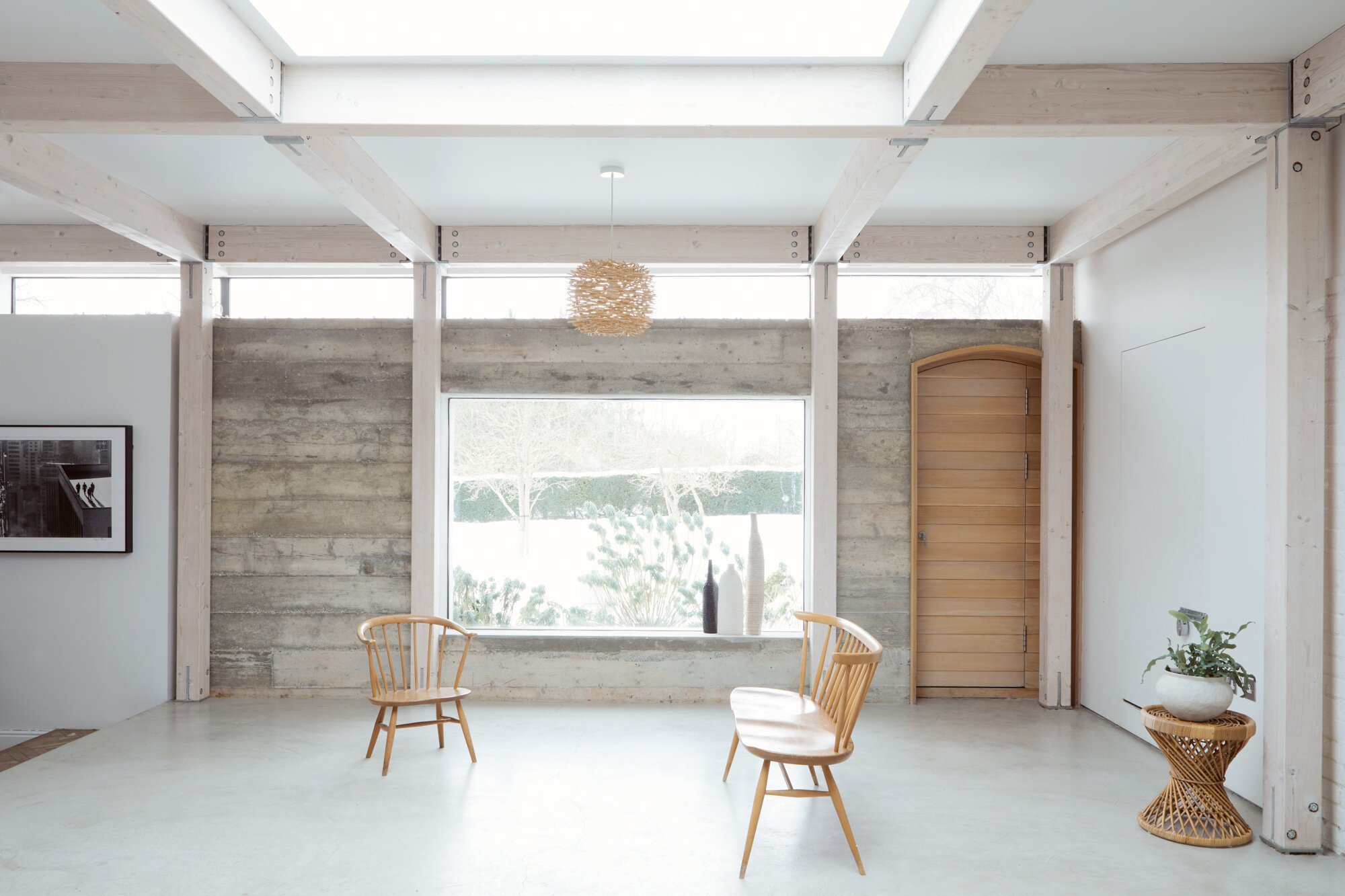 Minimal interior of photography studio with vintage furniture located in Suffolk