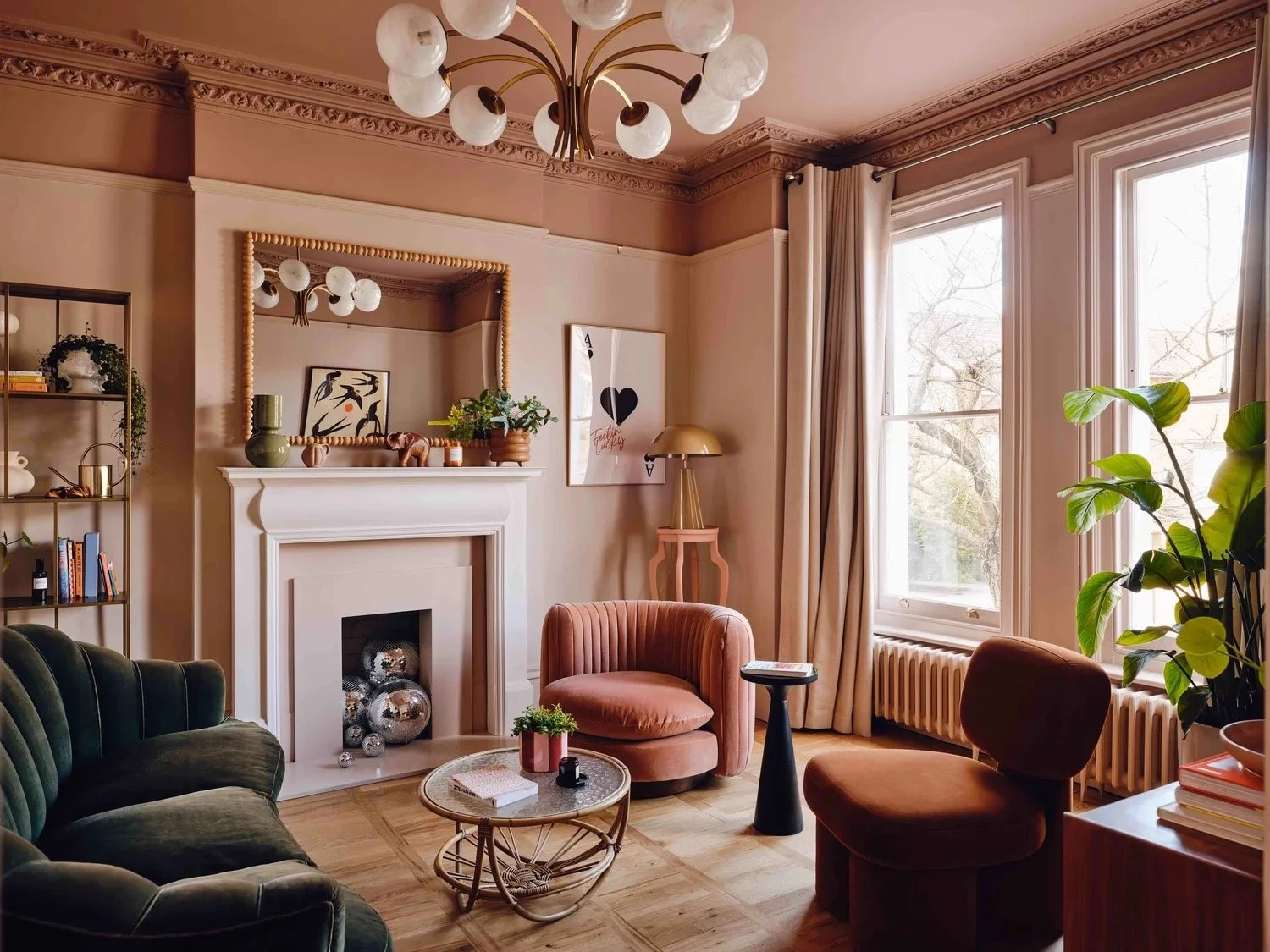 LHO 013, Colourful pink living room, with contemporary furniture, South London
