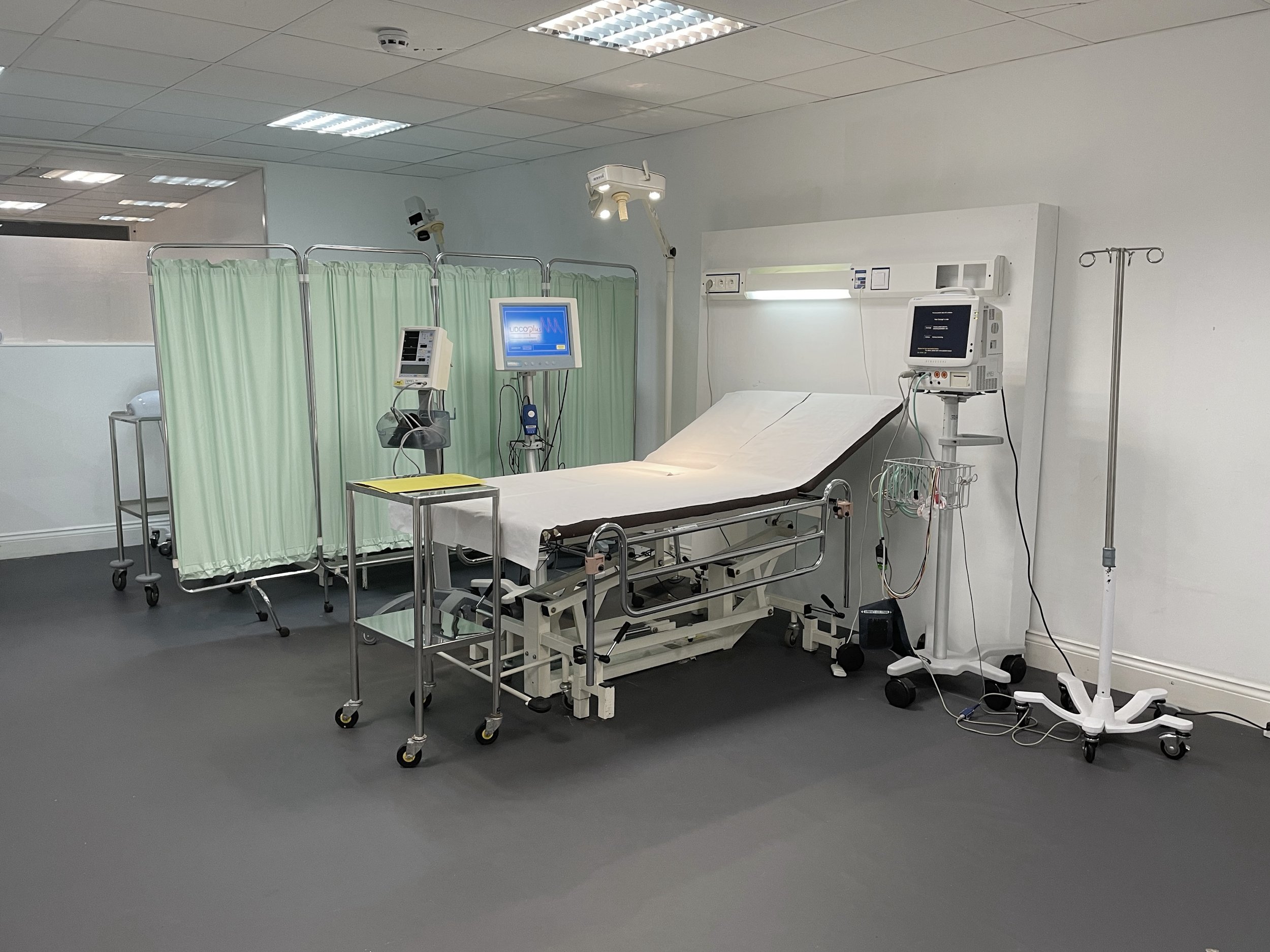Hospital bed in medical photography location, East London