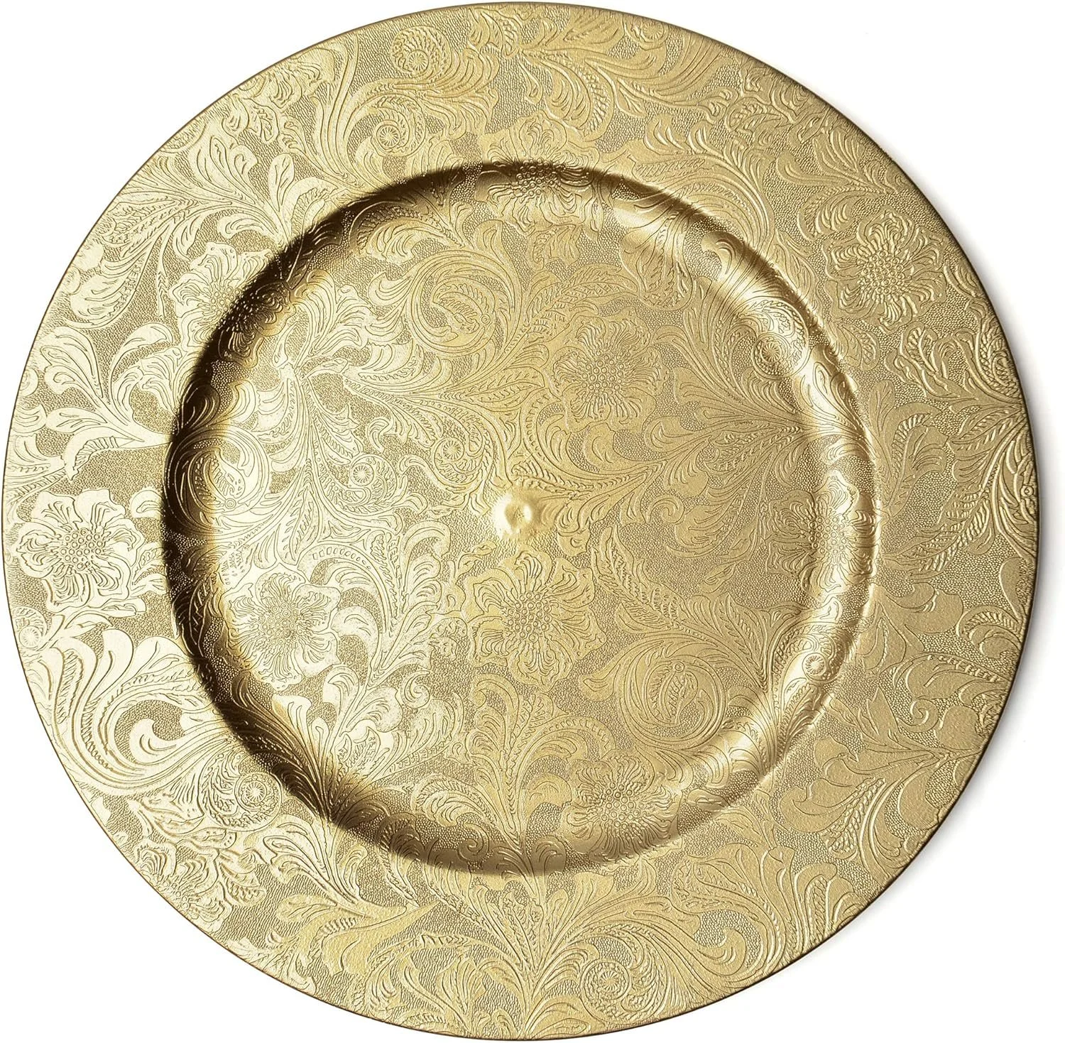 ITEM #82
GOLD FLORAL CHARGER: $5
Give us a Call or Fill out our Form. Send us an Email: info@garnished-events.com. INCLUDE: Item Number, Start Time & End Time. Date of Event. City & State.
