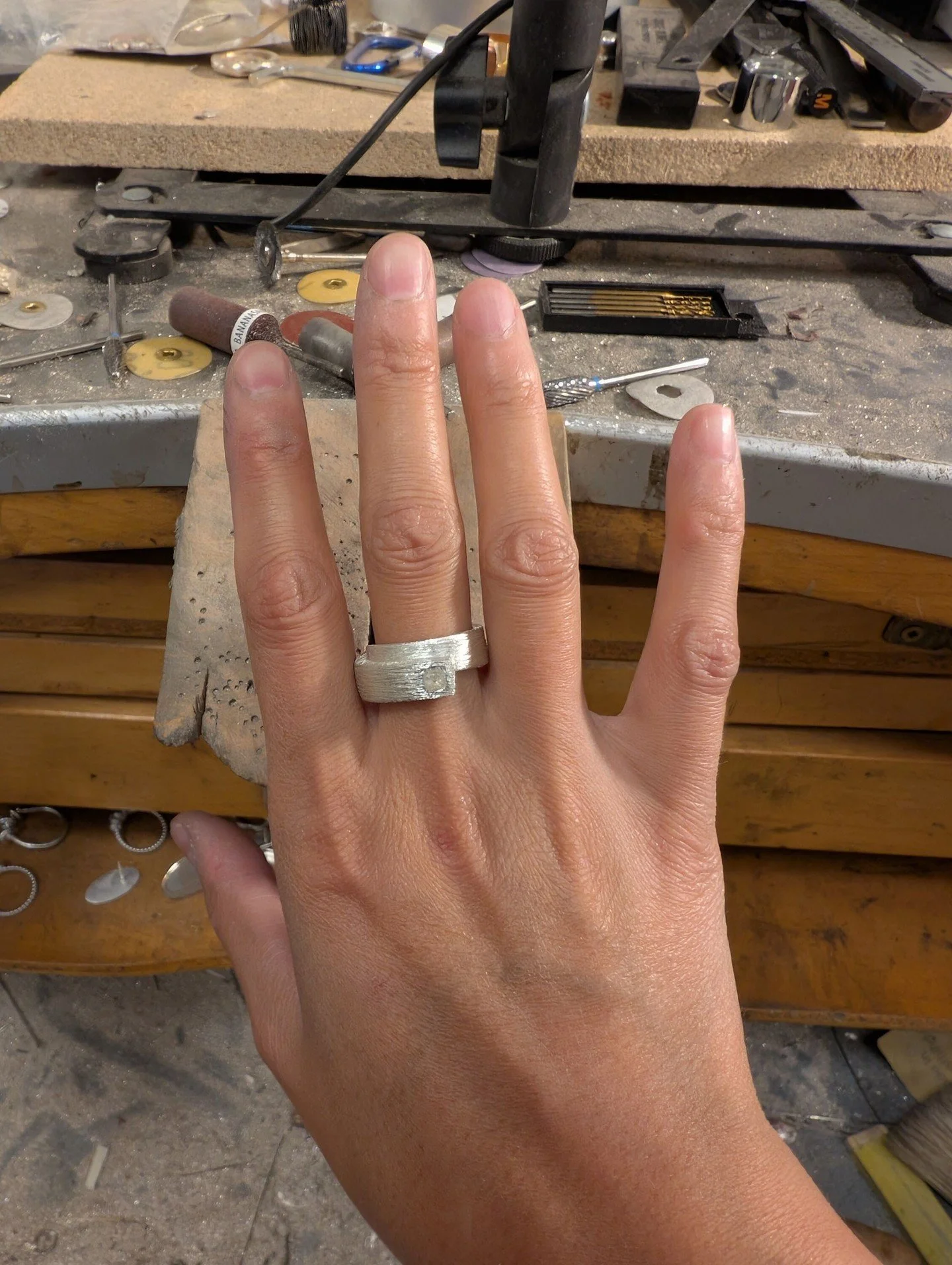 A silver ring with a salt-and-pepper diamond for my mom &mdash; one of my greatest muses and favorite models. ✨💎
Every piece I make carries a story, and this one is filled with gratitude, inspiration, and a little sparkle just for her.
*
For inquiri