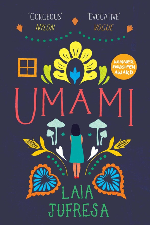 Book cover for Umami with colorful letters and Mexican artwork