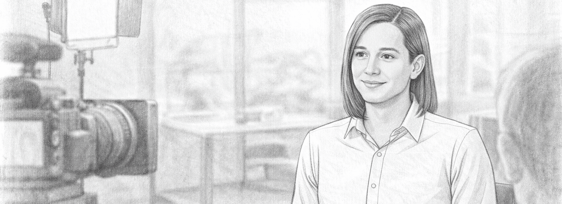 Business professional being interviewed on camera in an office for a corporate video strategy project